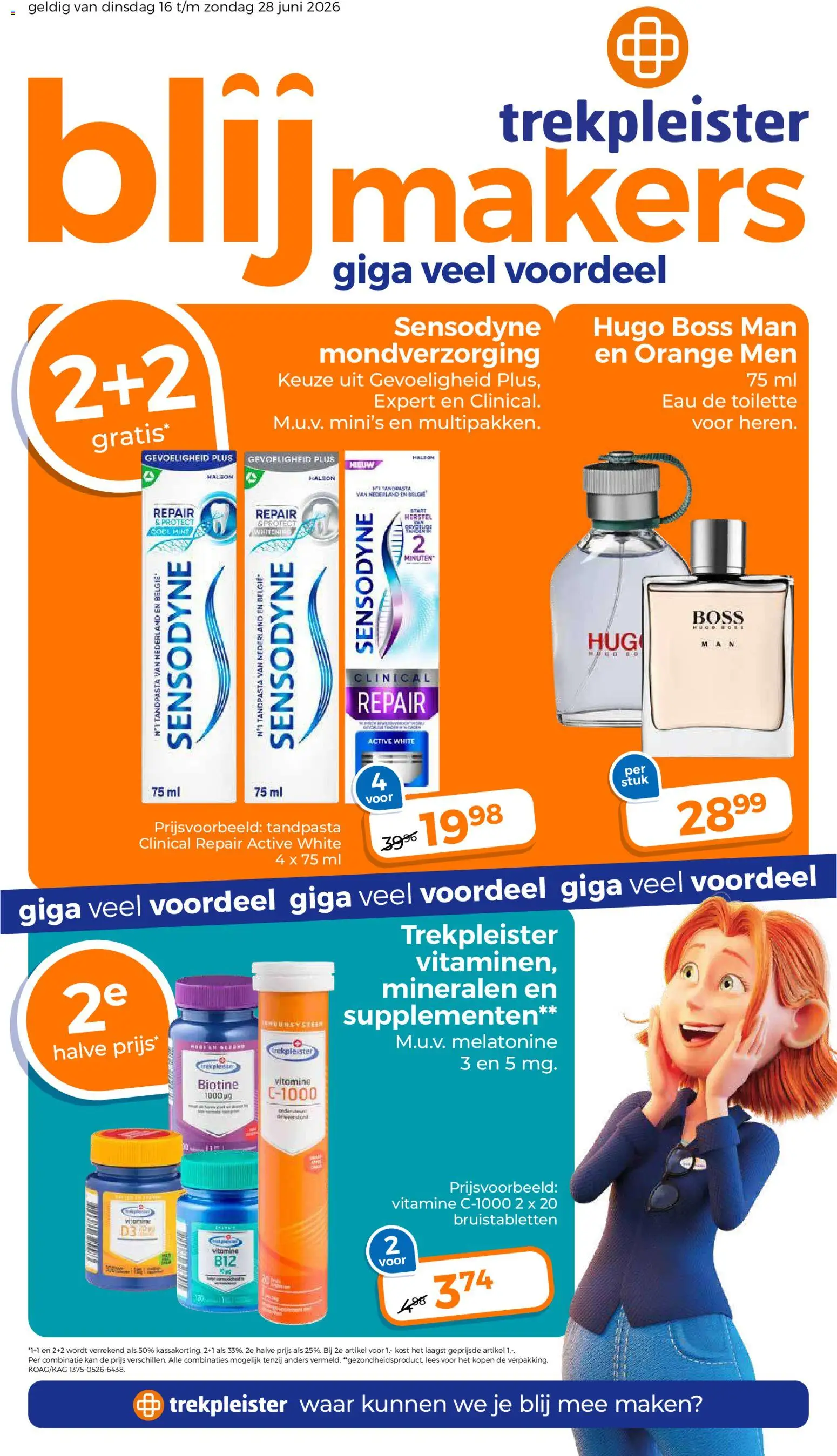 Voorbeeld van Trekpleister folder van winkel Trekpleister geldig vanaf 16-06-2026 - Tandpasta, Kan, Eau de toilette, Supplementen, Bruistabletten, Mondverzorging