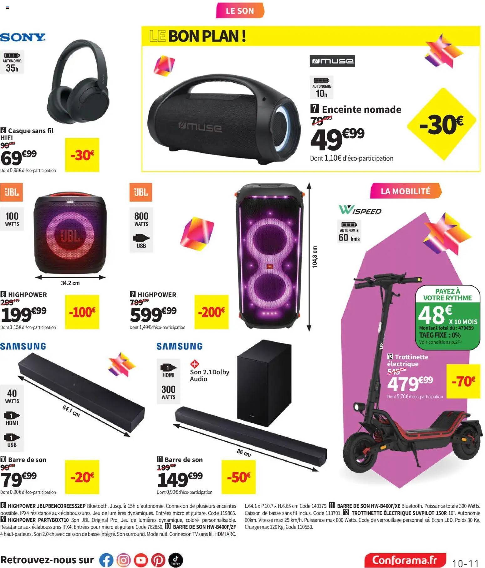 Prévisualisation de Conforama catalogue du magasin Conforama formulaire valide 25/08/2026 - Trottinette électrique, Enceinte, Guitare, Barre de son, Casque, Poids, Casque sans fil, Audio