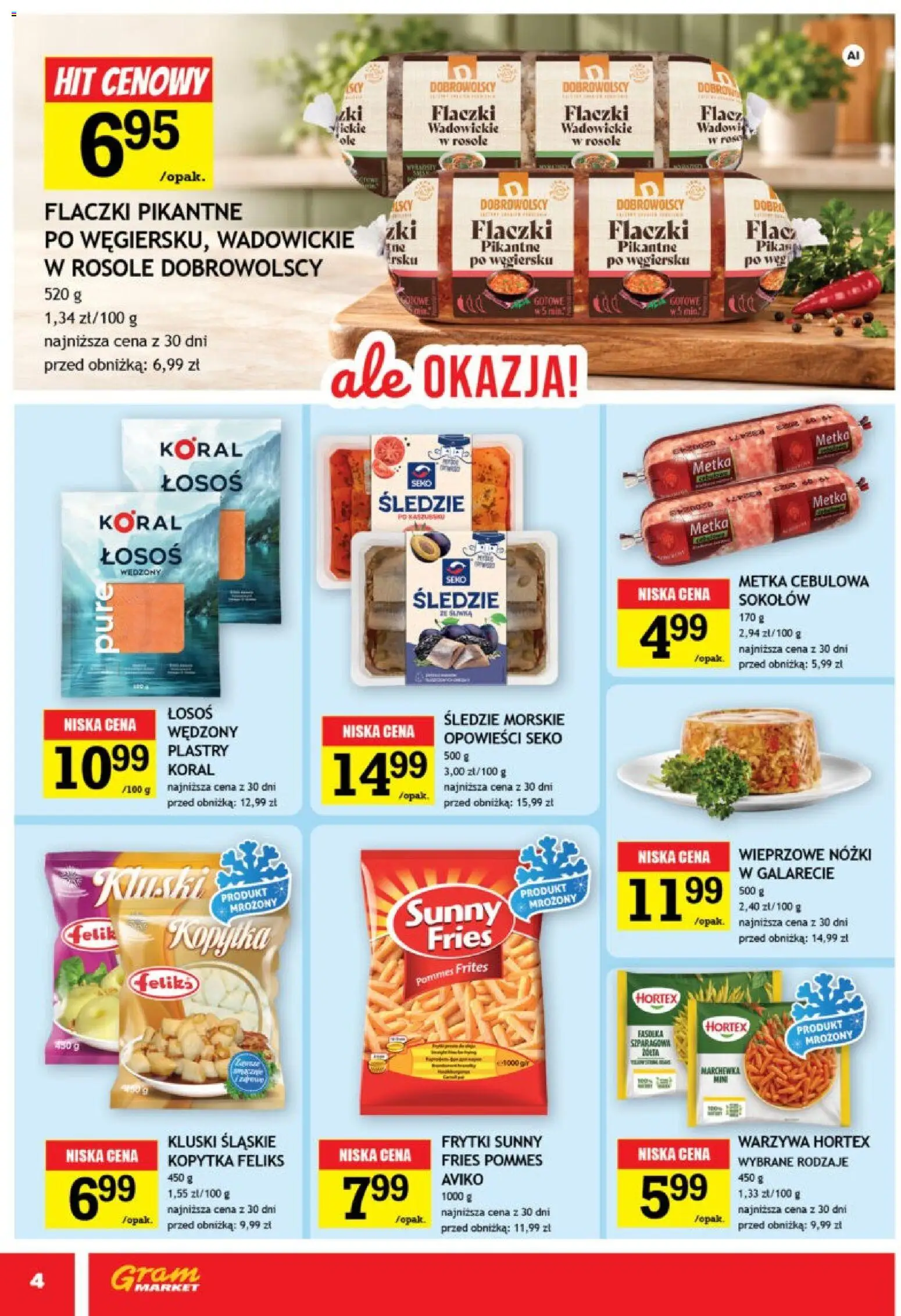 Pogląd gazetki "Gram Market gazetka" ze sklepu Gram Market ważnej od 28.10.2026 - Kluski śląskie, Kopytka, Warzywa, Frytki, Marchewka, Śledzie, Metka cebulowa, Łosoś wędzony