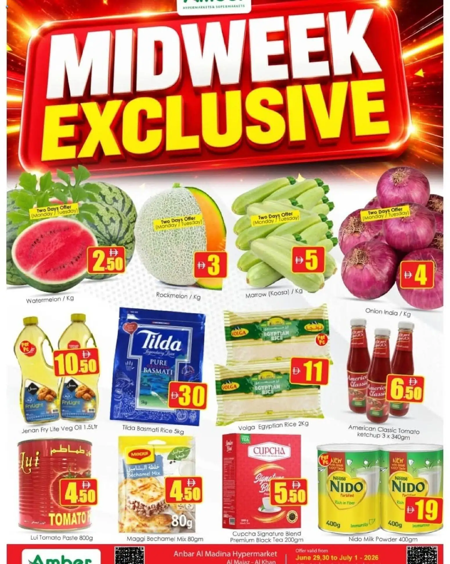 Preview of the catalogue Amber catalogue MIDWEEK EXCLUSIVE of store Amber valid from 30 Jun, 2026 - Tea, Milk, Oil, Rice, Powder