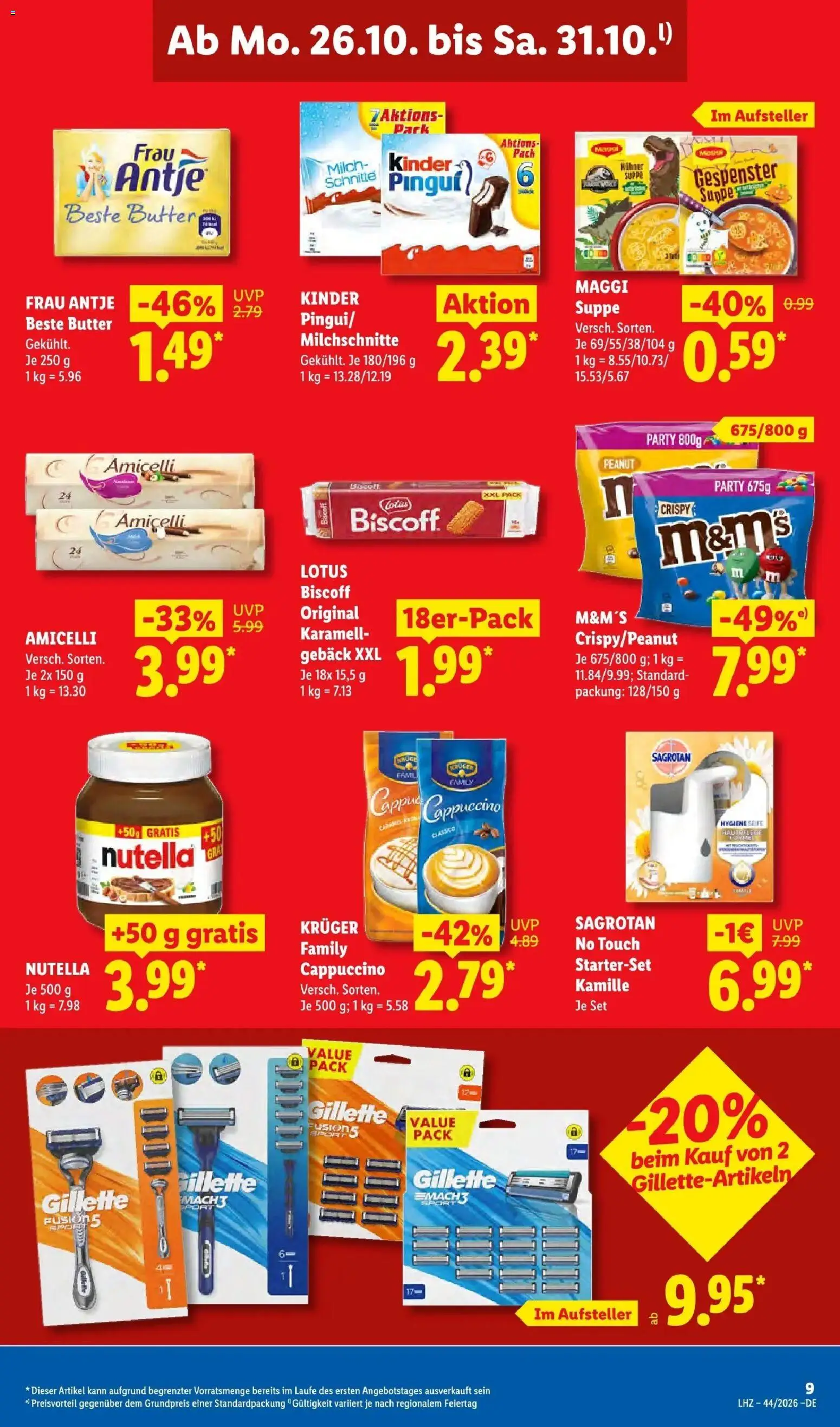 Vorschau von dem Prospekt des Geschäftes Lidl, gültig ab dem 26.10.2026 - Butter, Nutella, Maggi, Milch, M&M's, Maggi suppe
