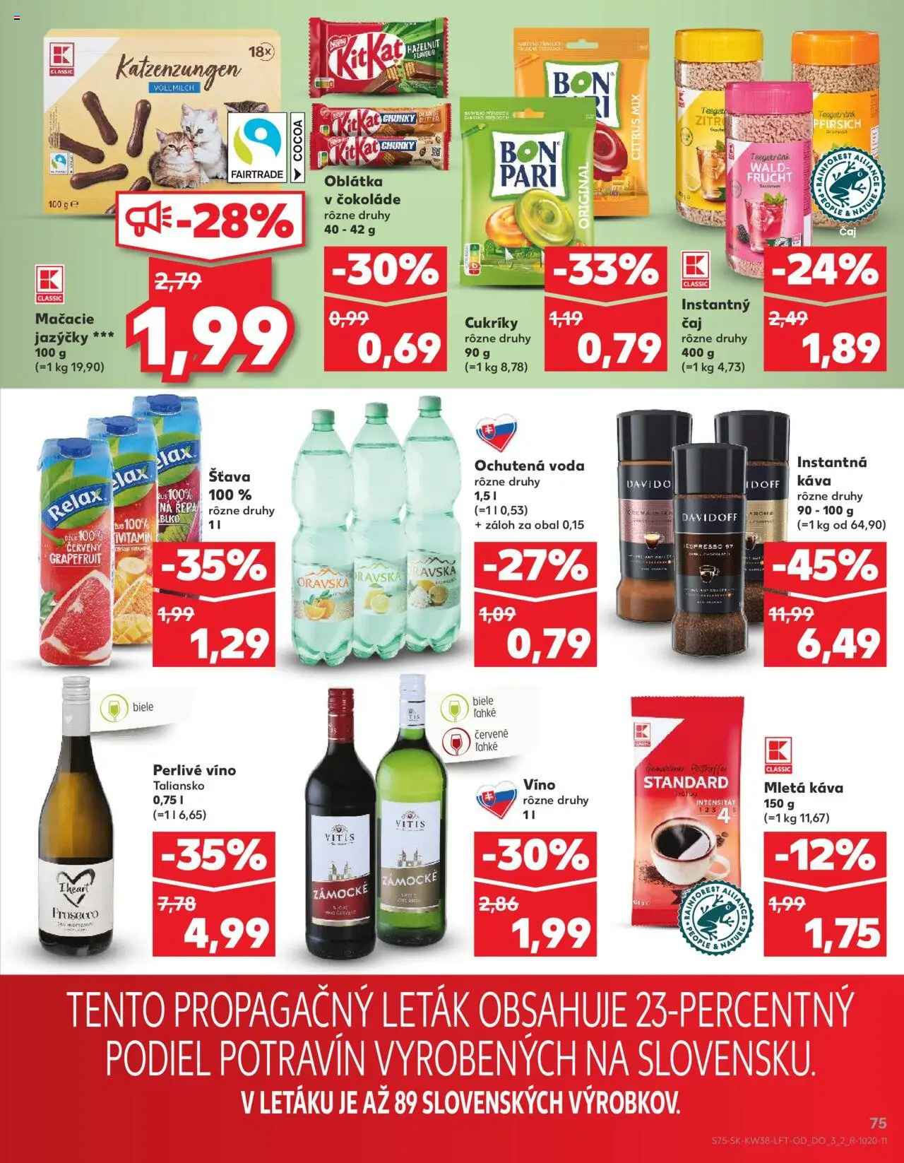 Náhľad Kaufland letáku platného od 18.09.2025 - Káva, Víno, Prosecco, Čaj, Davidoff, Cukríky, Šťava, Perlivé víno