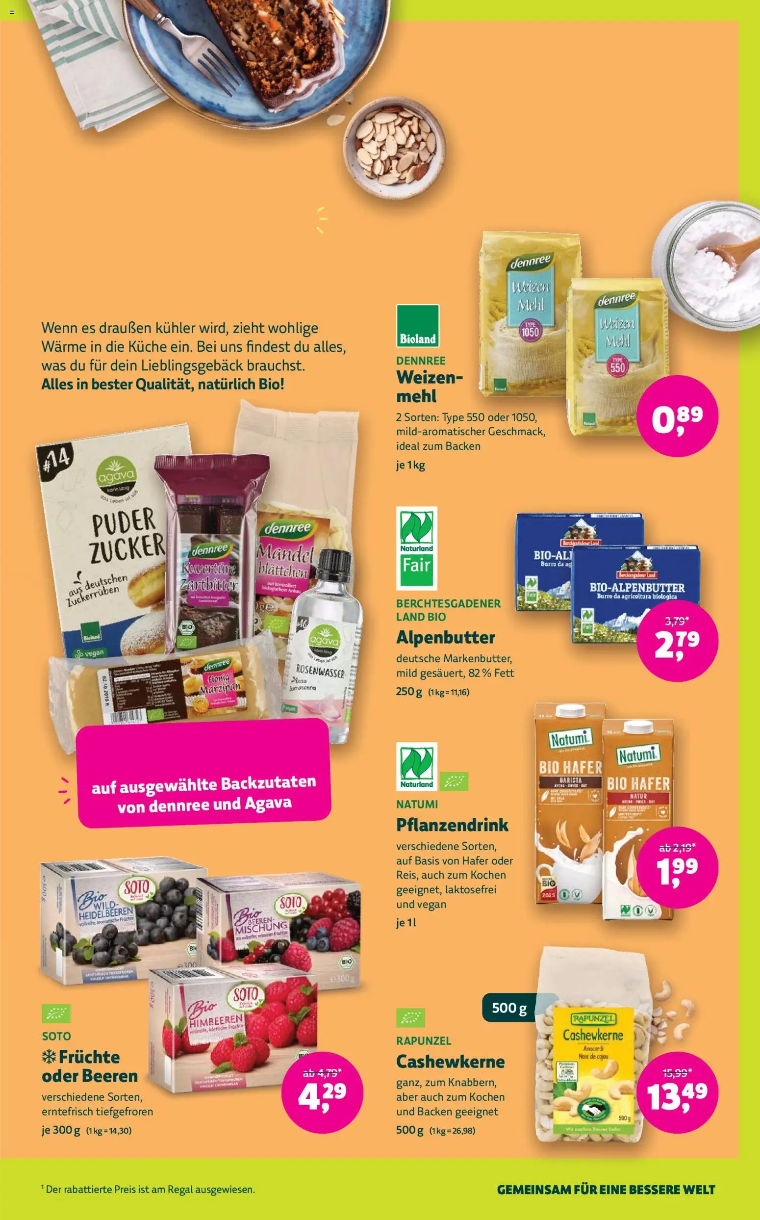 Vorschau von dem Prospekt des Geschäftes Denns BioMarkt, gültig ab dem 04.11.2026 - Küche, Himbeeren, Regal, Heidelbeeren, Mehl, Zucker, Puder