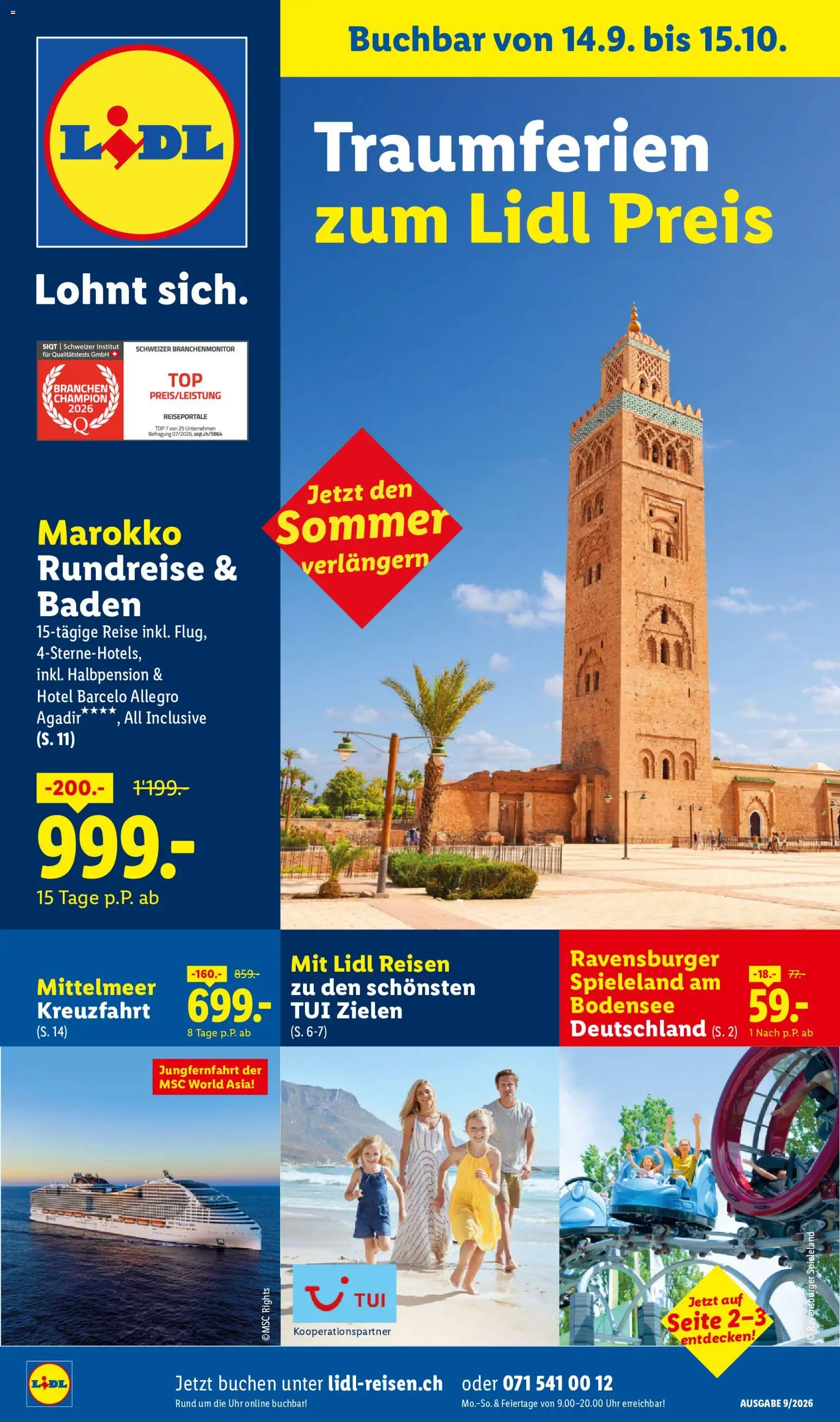 Vorschau des Merkblatts Lidl aktionen September/Oktober Reise-Highlights vom Shop Lidl gültig von 14.09.2026 bis 15.10.2026