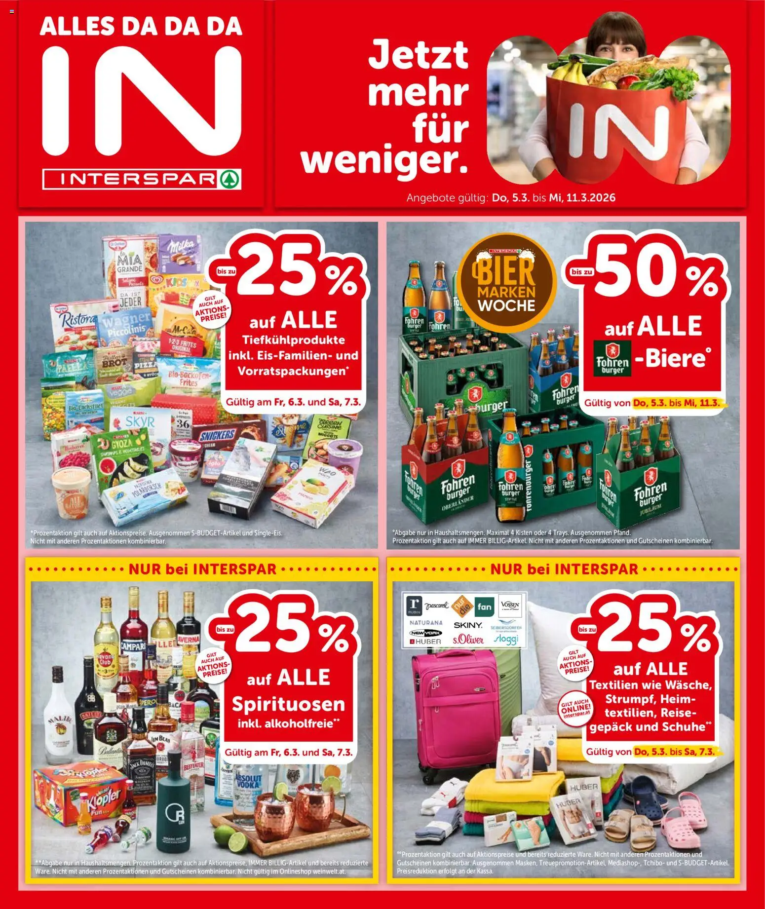 Vorschau der Angebote: Interspar Interspar Flugblatt - Vorarlberg gültig ab 05.03.2026 - Pizza, Burger, Bier, Brot, Snickers
