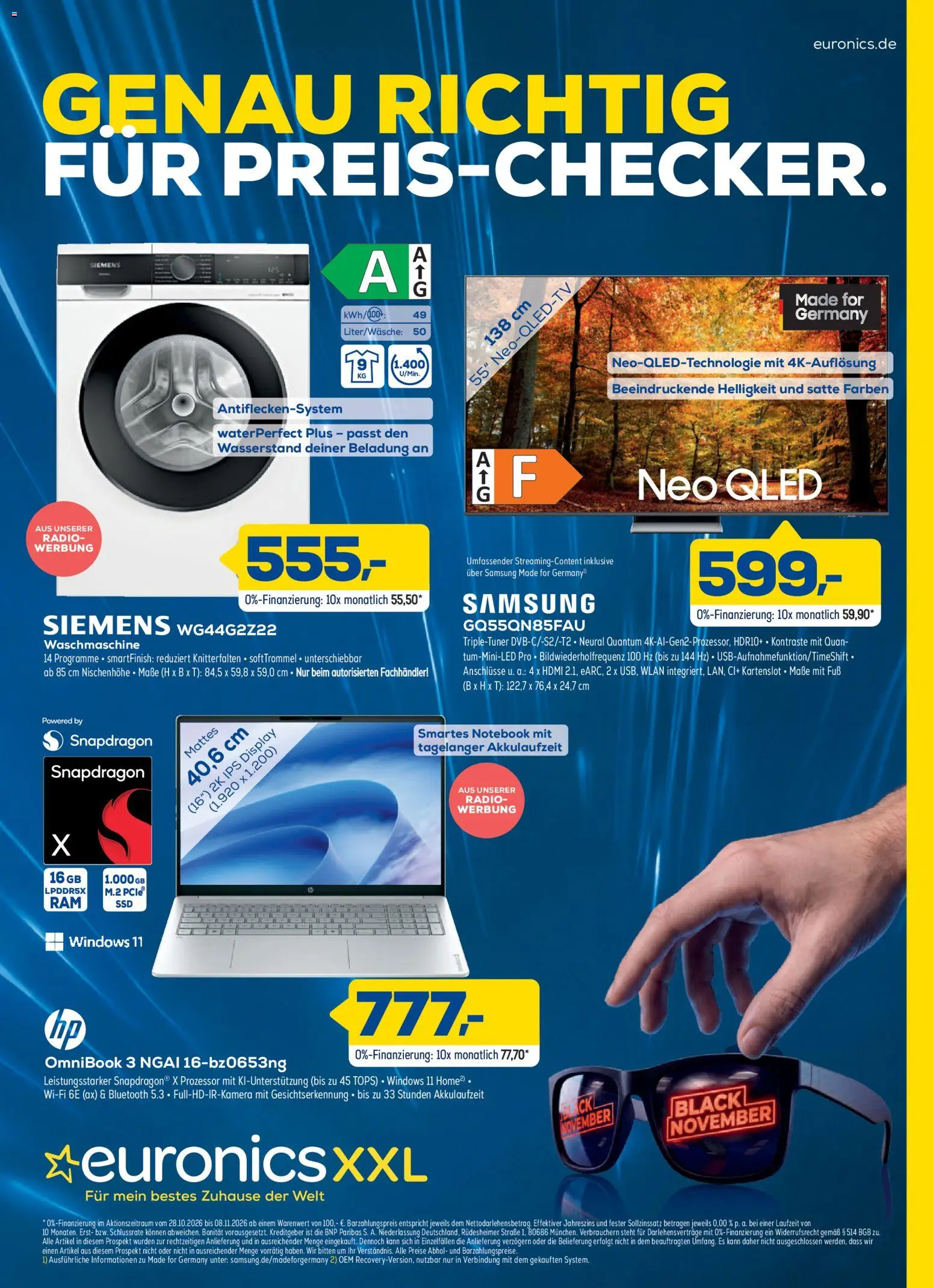 Vorschau von dem Prospekt des Geschäftes Euronics, gültig ab dem 28.10.2026 - Samsung, Waschmaschine, Siemens, Radio, Notebook