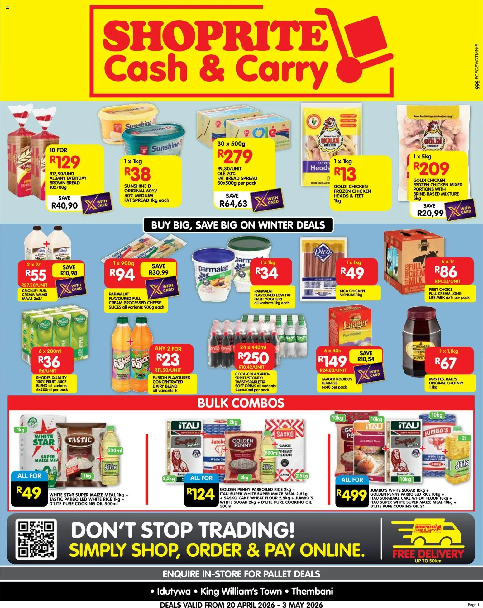 Preview of Shoprite flyer valid from 20/04/2026 - Cake, Chicken, Milk, Oil, Bread, Juice, Spread, Dairy blend
