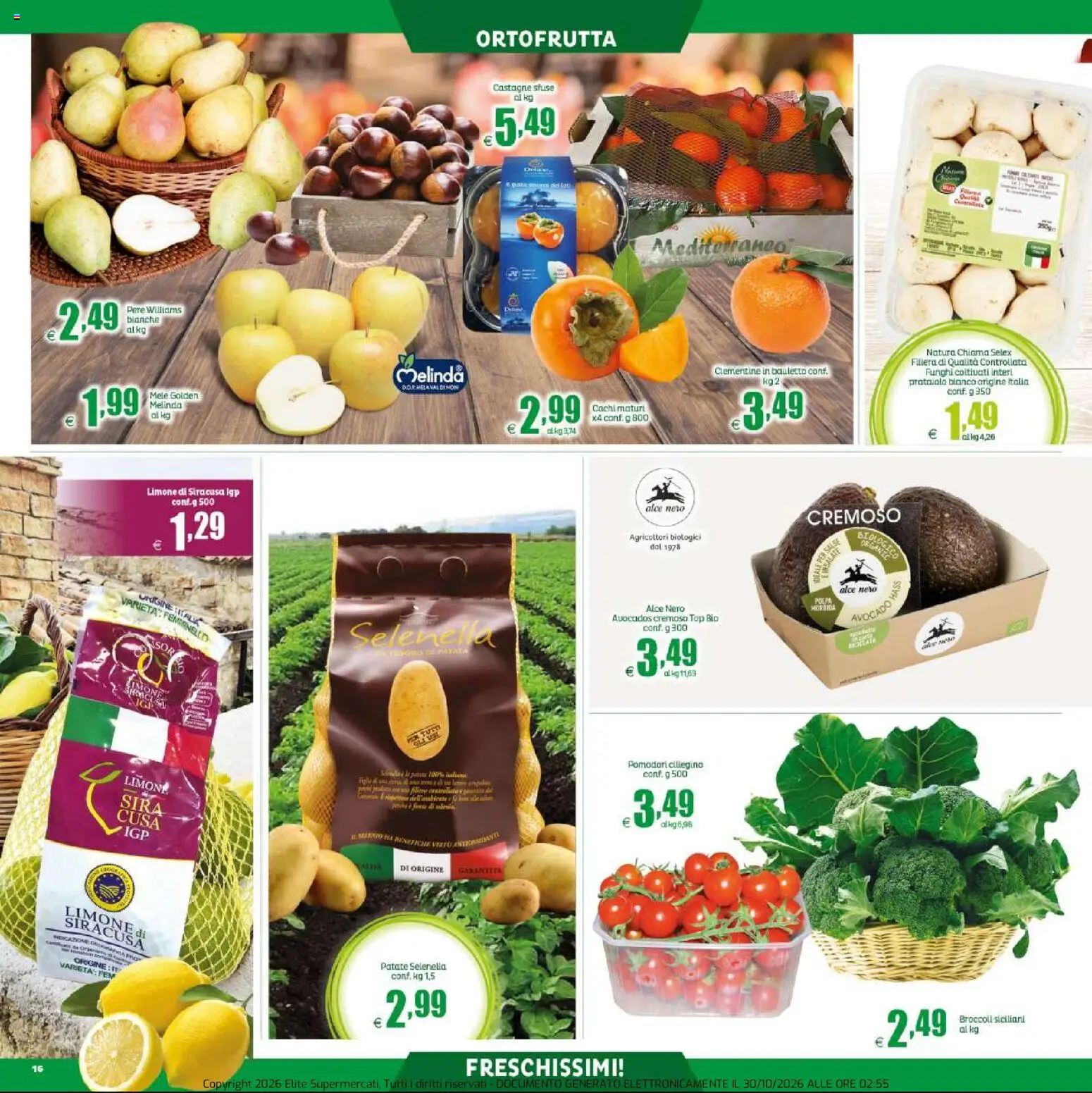 Anteprima dell'opuscolo Elite Supermercati volantino Prezzi Tondi dal negozio Elite Supermercati valido da 30/10/2026 - Avocado, Limone, Funghi, Top, Broccoli, Patate, Pere, Salse
