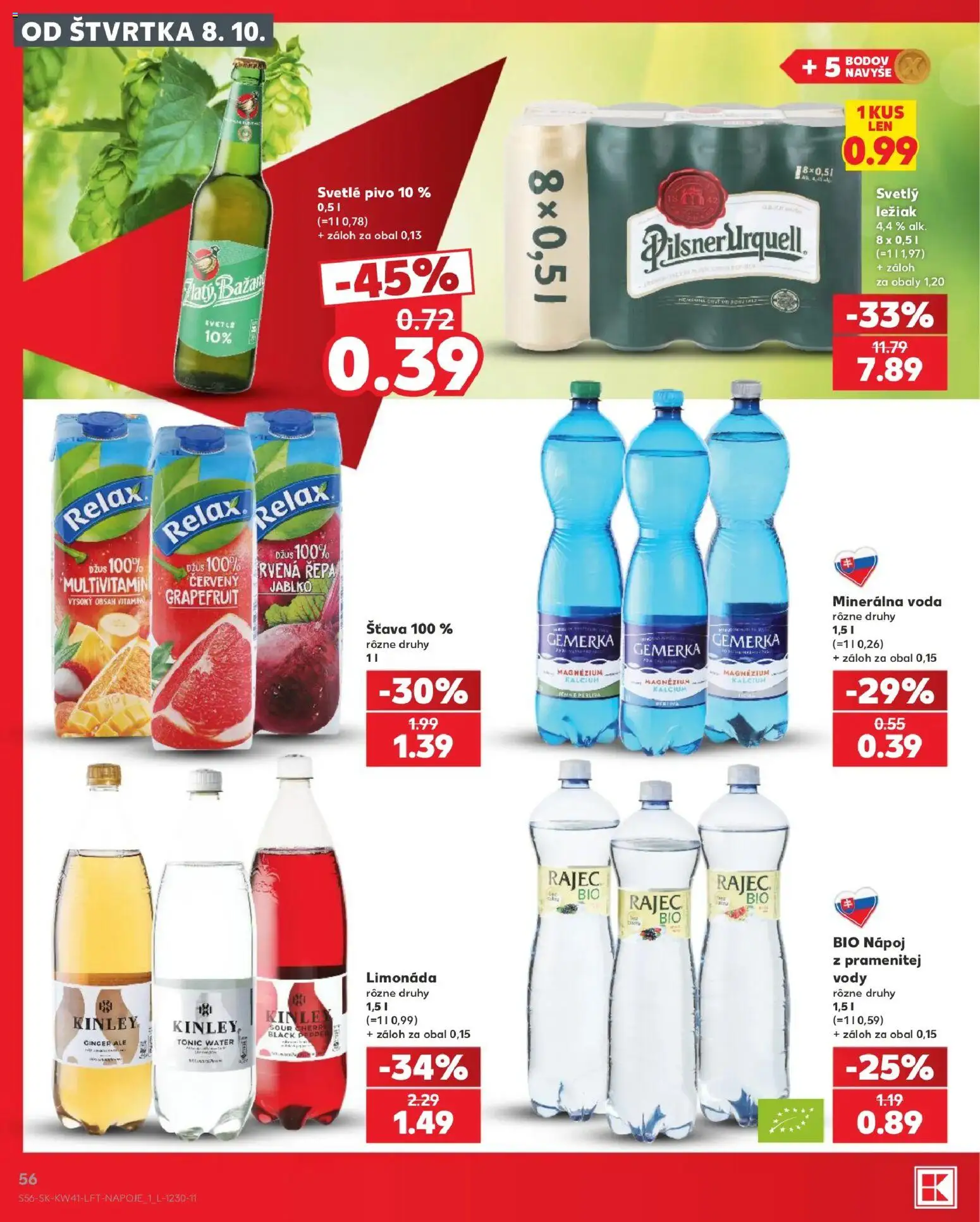 Náhľad Kaufland letáku platného od 08.10.2026 - Rajec, Pivo, Grapefruit, Repa, Džús, Gemerka, Minerálna voda, Šťava