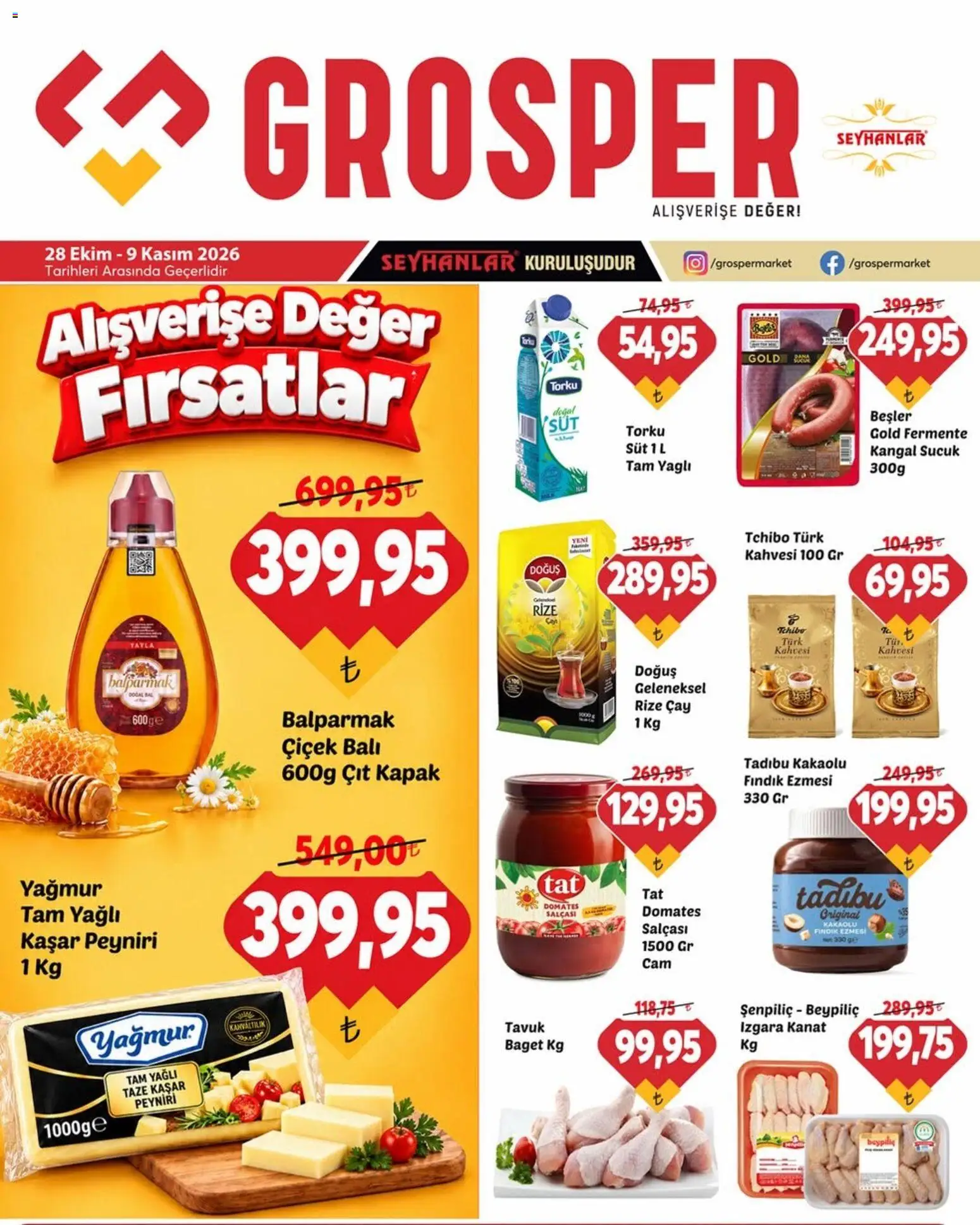 Grosper Grosper Katalog 28.10.2026 - Broşürünün önizlemesi - Fındık, Çay, Süt, Sucuk, Domates, Izgara