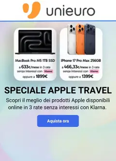 Anteprima del volantino Volantino Unieuro - Speciale Apple Travel Edition valido a partire dal 20/07/2026