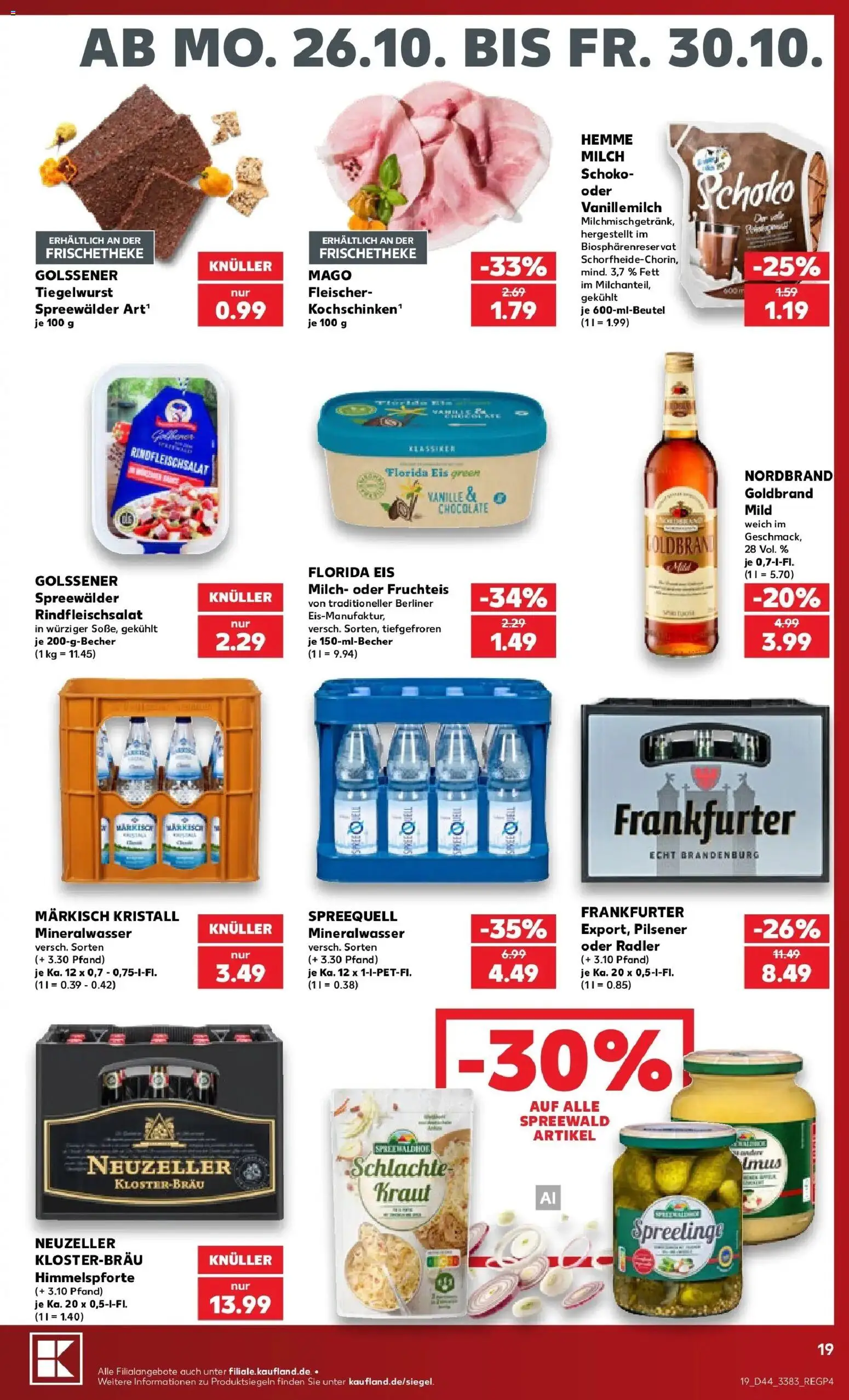 Vorschau von dem Prospekt des Geschäftes Kaufland, gültig ab dem 26.10.2026 - Eis, Mineralwasser, Milch, Berliner, Vanille, Radler, Kraut