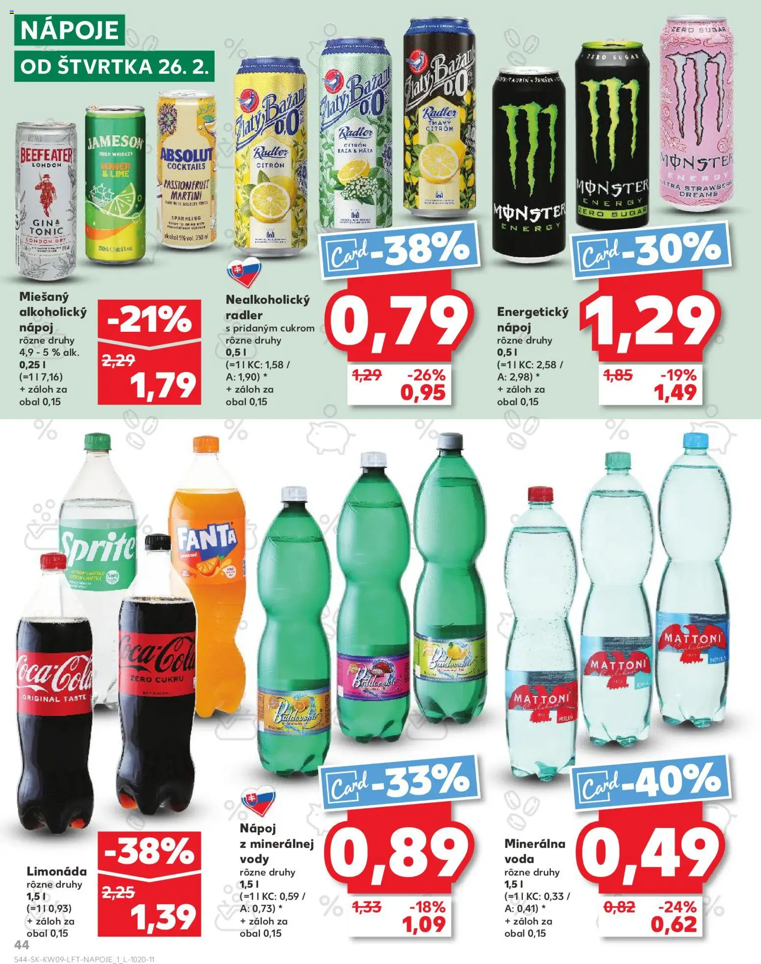 Náhľad Kaufland letáku platného od 26.02.2026 - Voda, Gin, Tonic, Radler, Sprite, Baldovská, Limonáda, Nápoje
