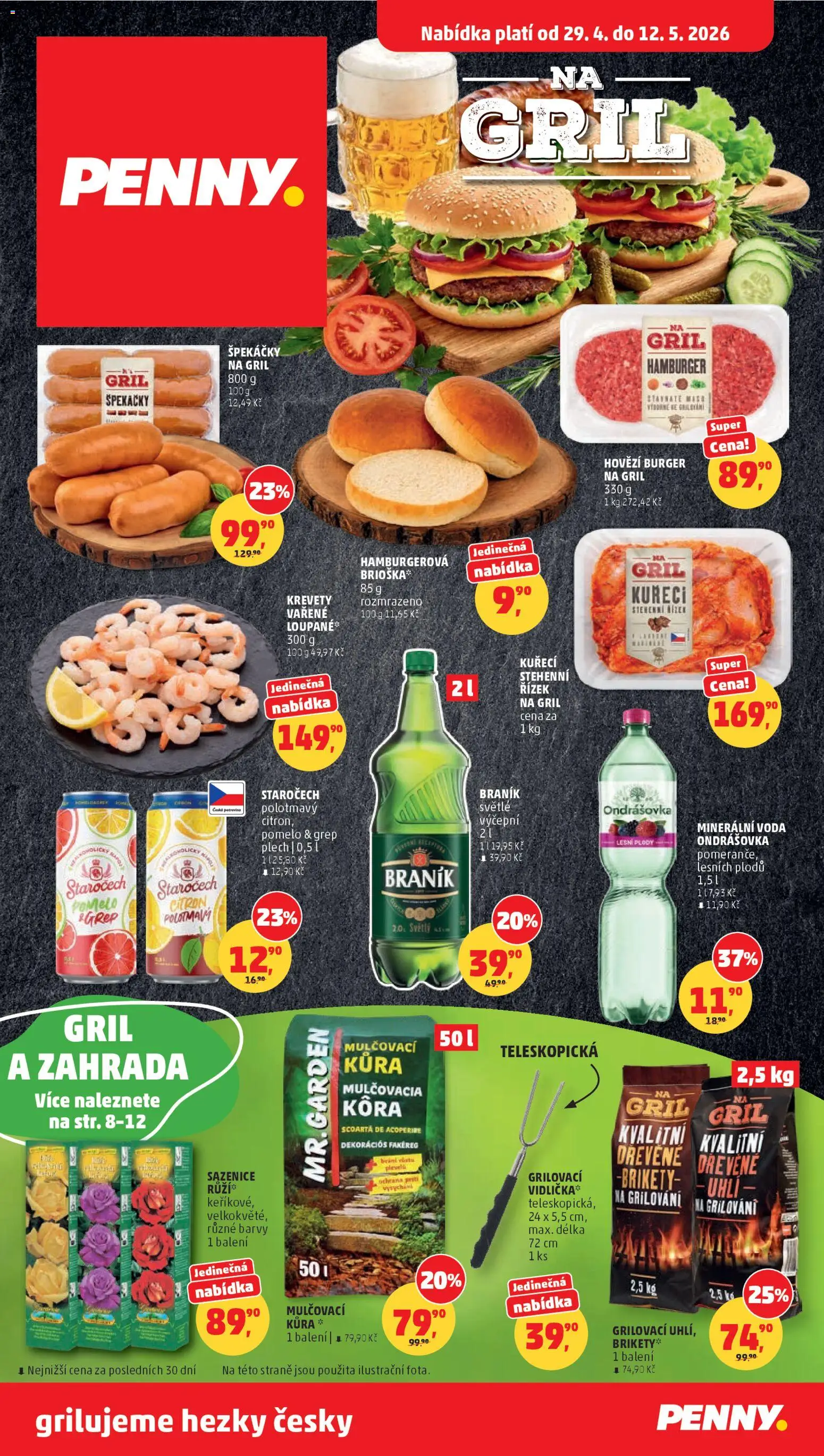 Náhled nabídky: Penny Market Penny Market katalog platný od 29.04.2026 - Hamburger, Pomelo, Mulčovací kůra, Brikety, Brioška, Plech, Grilování, Minerální voda
