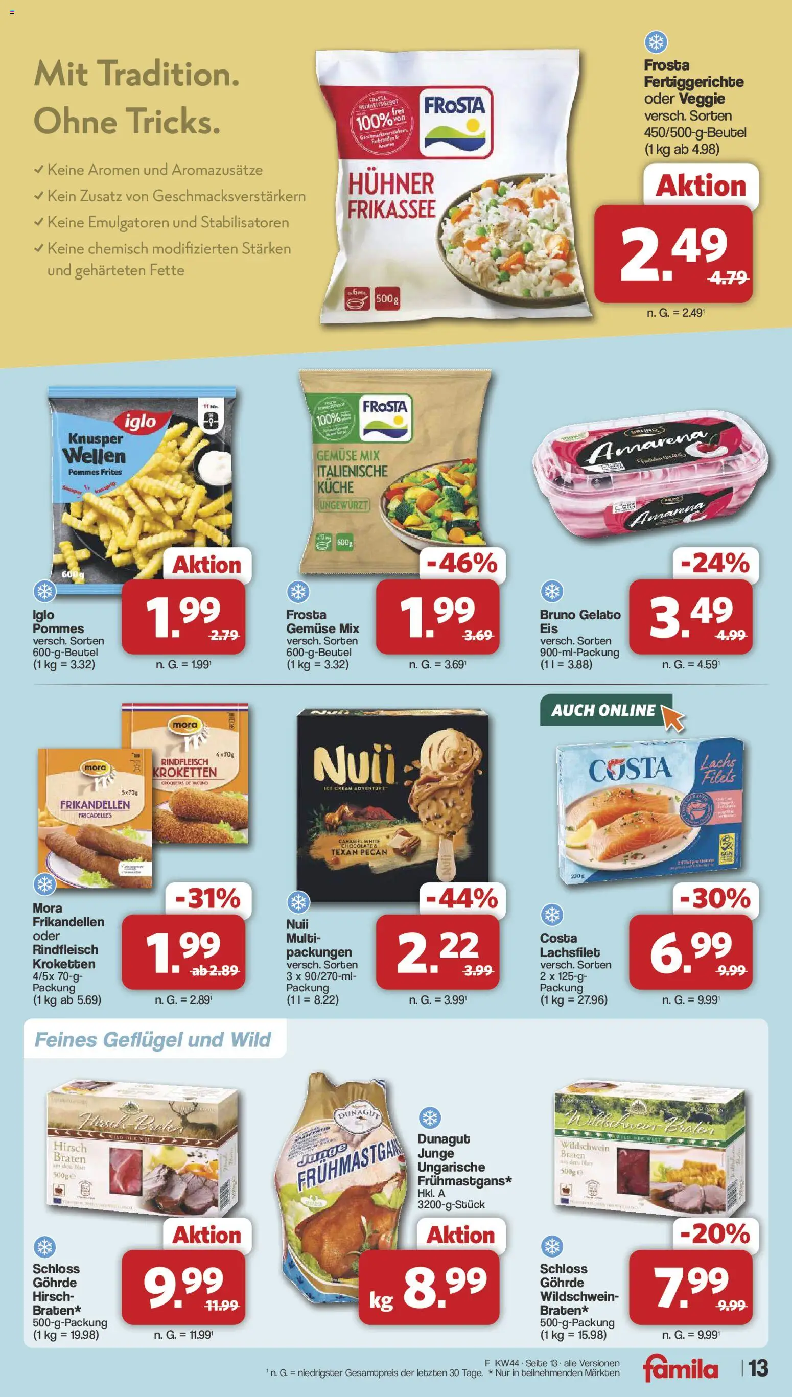 Vorschau von dem Prospekt des Geschäftes Famila Nordwest, gültig ab dem 26.10.2026 - Küche, Pommes, Gemüse, Lachs, Frosta, Rindfleisch, Iglo, Fertiggerichte