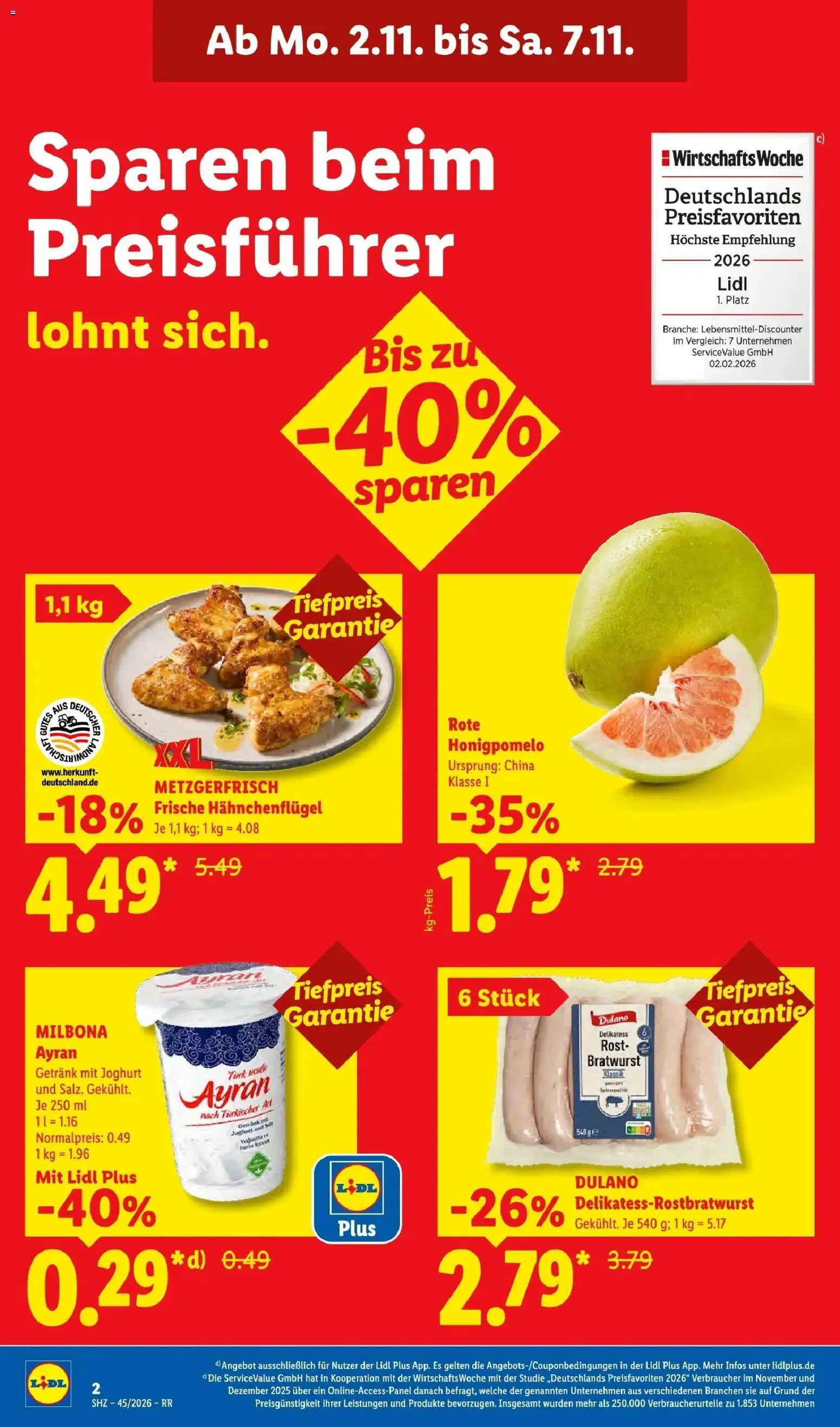 Vorschau von dem Prospekt des Geschäftes Lidl, gültig ab dem 02.11.2026 - Joghurt, Bratwurst