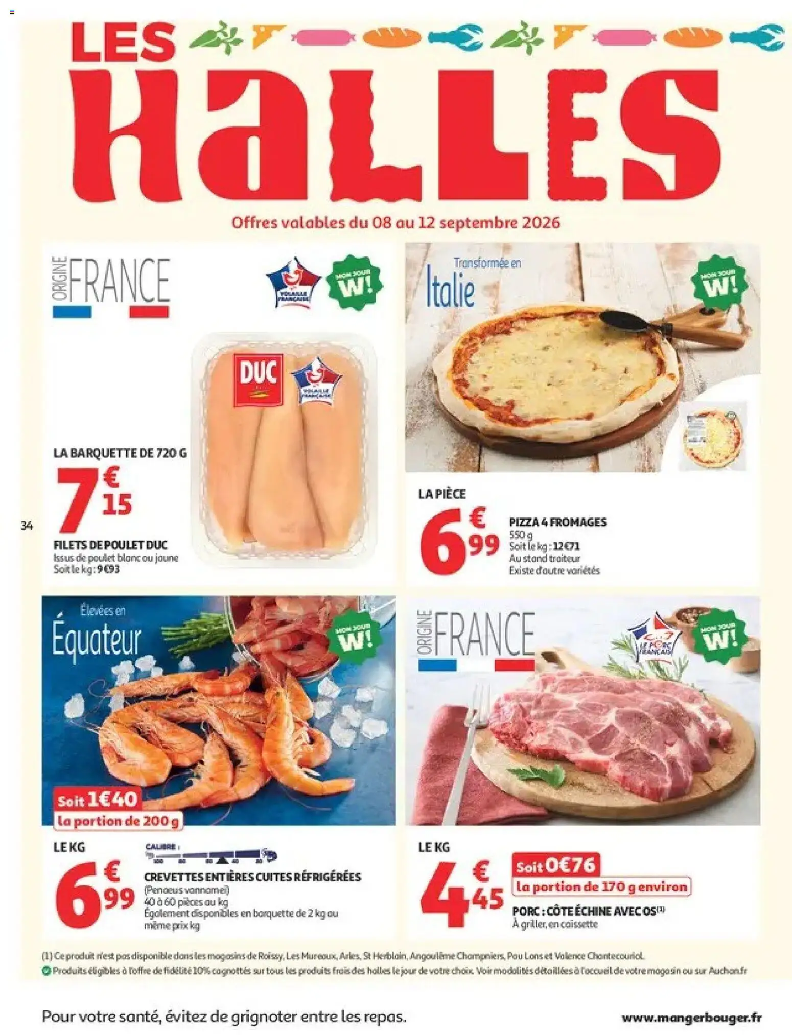 Prévisualisation de Auchan Ménage rentrée hypers du magasin Auchan formulaire valide 08/09/2026 - Pizza, Poulet, Porc, Filets de poulet, Pizza 4 fromages, Crevettes