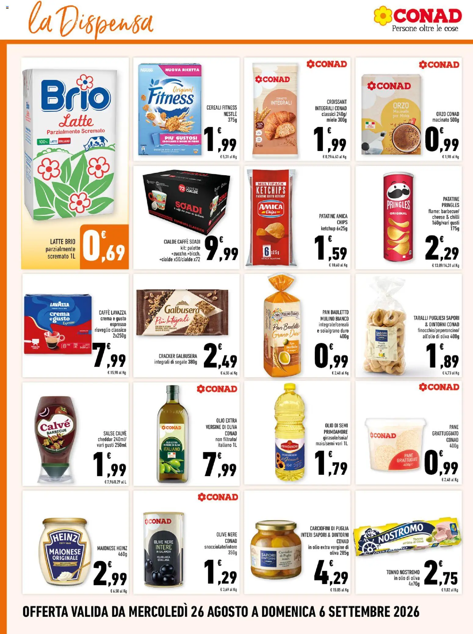 Anteprima dell'opuscolo Conad volantino Margherita Sicilia dal negozio Conad valido da 26/08/2026 - Crema, Senza glutine, Miele, Olio di Oliva, Olio, Patatine, Taralli, Cheddar