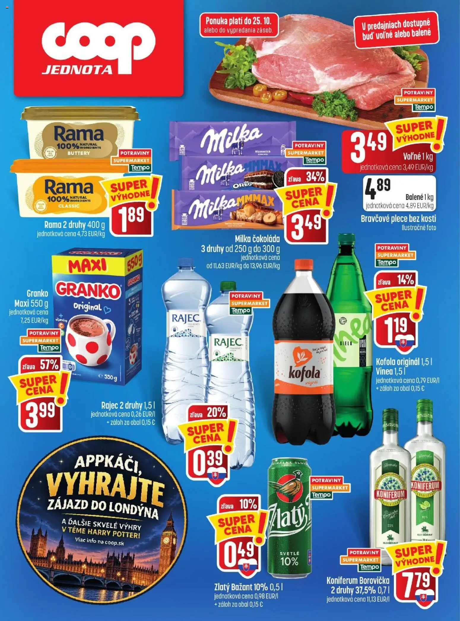 Náhľad COOP Jednota letáku platného od 22.10.2026 - Rajec, Kofola, Čokoláda, Borovička, Oreo, Granko, Rama, Koniferum