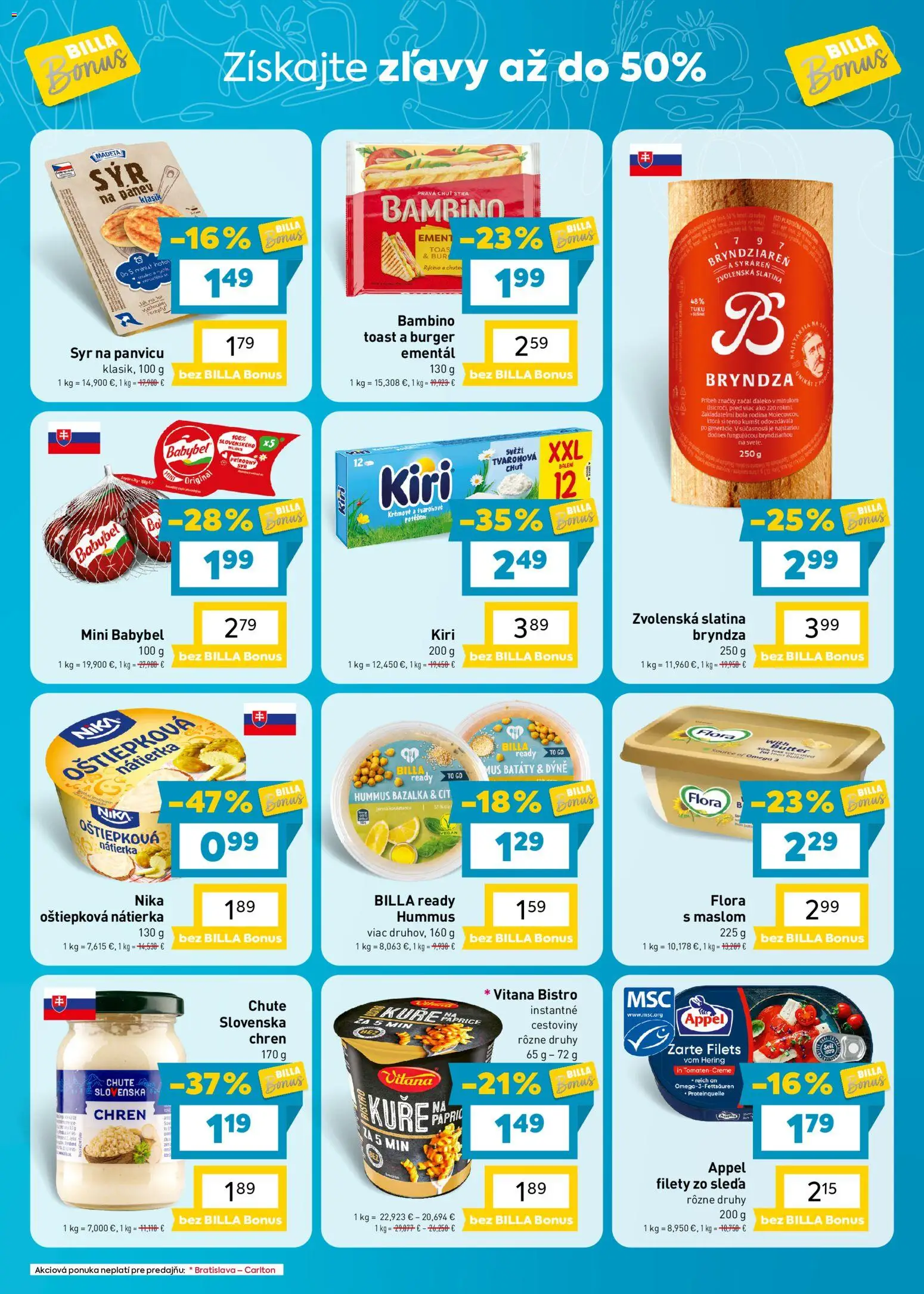 Náhľad Billa letáku platného od 28.10.2026 - Cestoviny, Syr, Omega 3, Omega, Bryndza, Flora, Chren, Nátierka