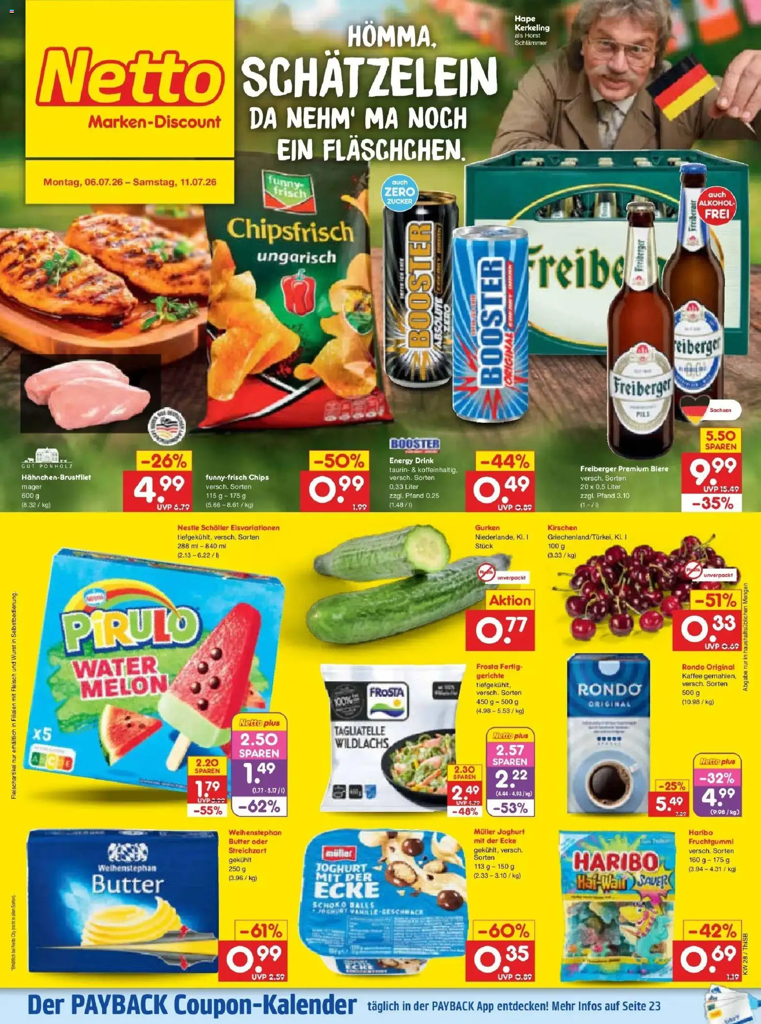 Vorschau von dem Prospekt des Geschäftes Netto Marken-Discount, gültig ab dem 05.07.2026 - Kaffee, Chips, Gerichte, Wurst, Alkohol, Fleisch, Frosta, Energy