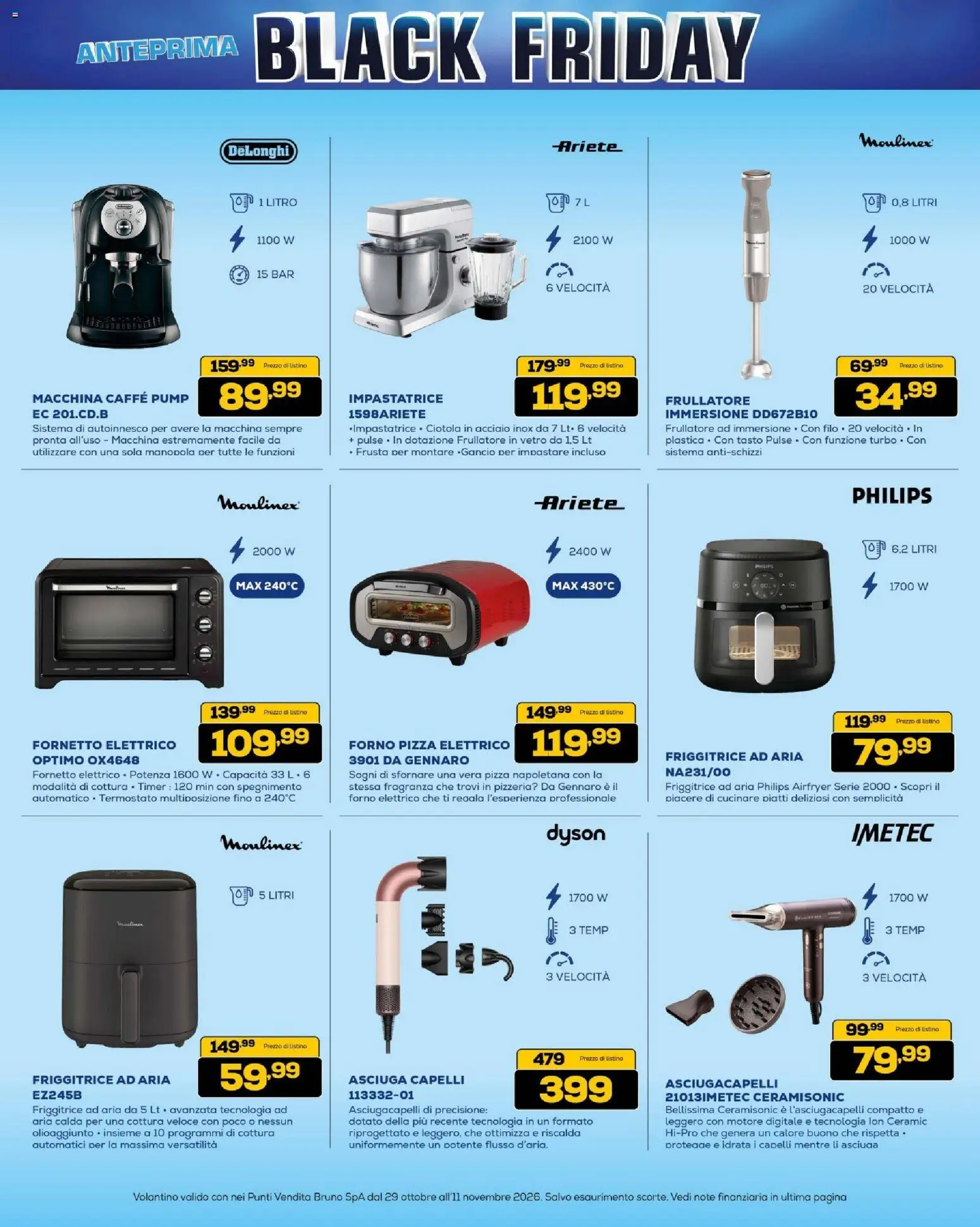 Anteprima dell'opuscolo BRUNO Black Friday dal negozio BRUNO valido da 29/10/2026 - Pizza, Friggitrice ad aria, Forno, Frullatore, Forno elettrico, Asciugacapelli, Friggitrice, Ciotola