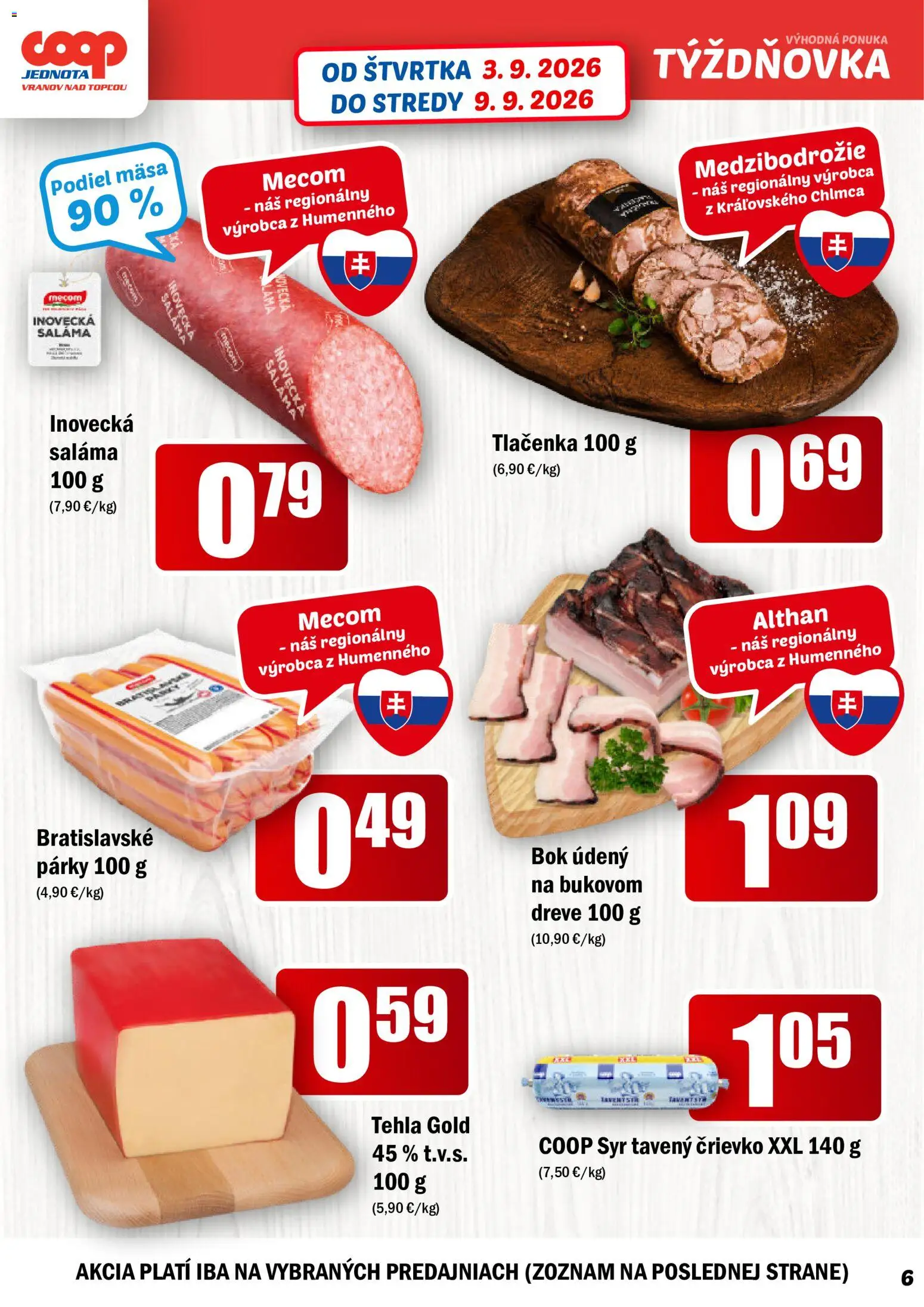 Náhľad COOP Jednota letáku platného od 03.09.2026 - Syr, Párky, Tlačenka, Saláma