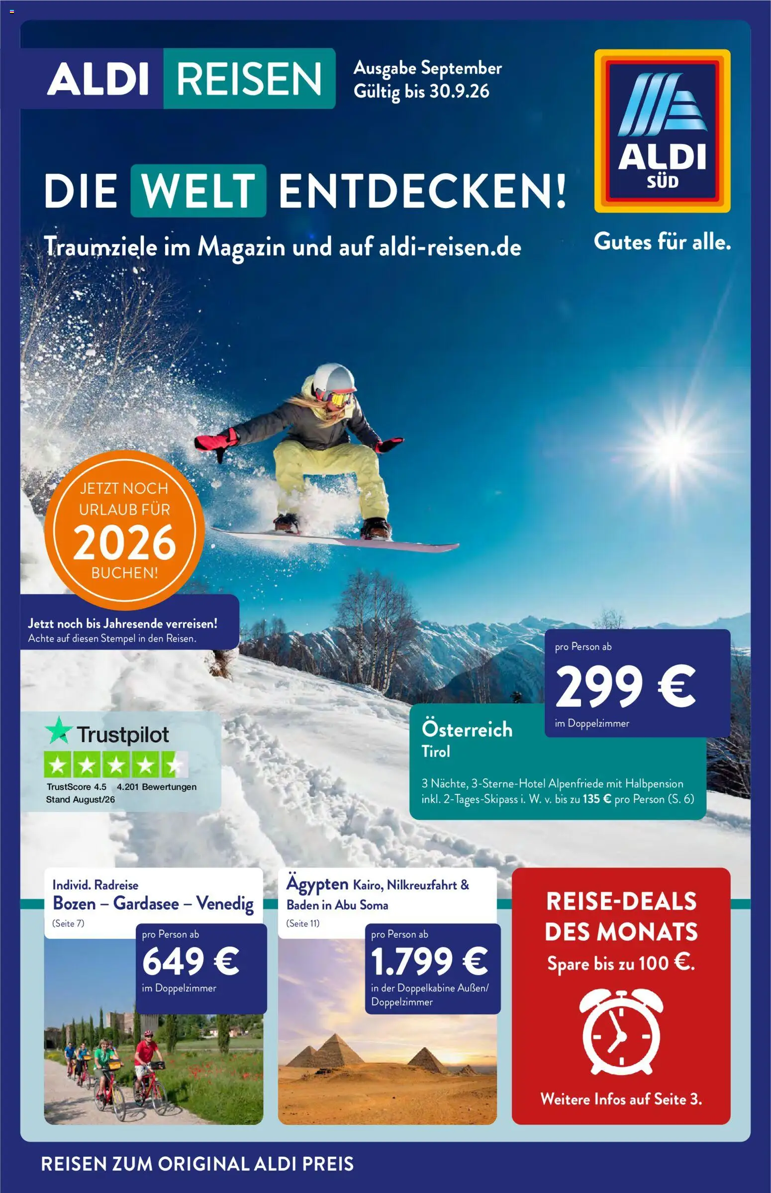 Vorschau von dem Prospekt des Geschäftes Aldi Reisen, gültig ab dem 01.09.2026 - Magazin
