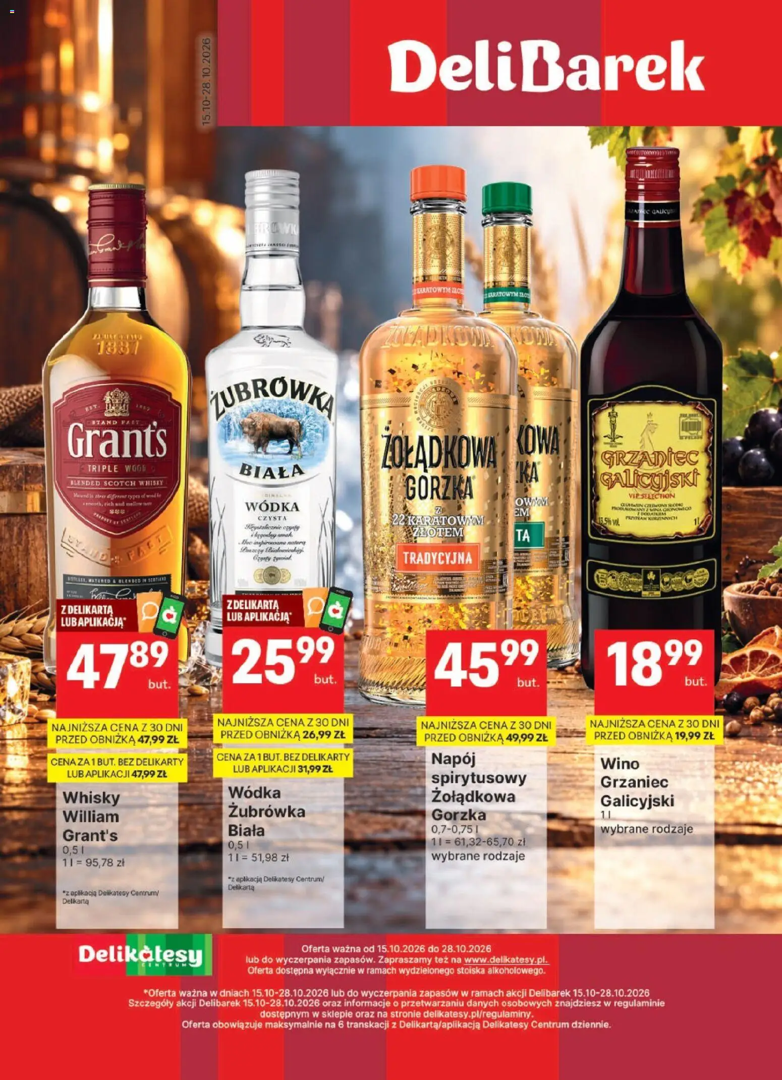 Pogląd gazetki "Delikatesy Centrum gazetka - DeliBarek" ze sklepu Delikatesy Centrum ważnej od 15.10.2026 - Delikatesy, Whisky, Wino, Wódka, Żubrówka, Grant's, Scotch whisky