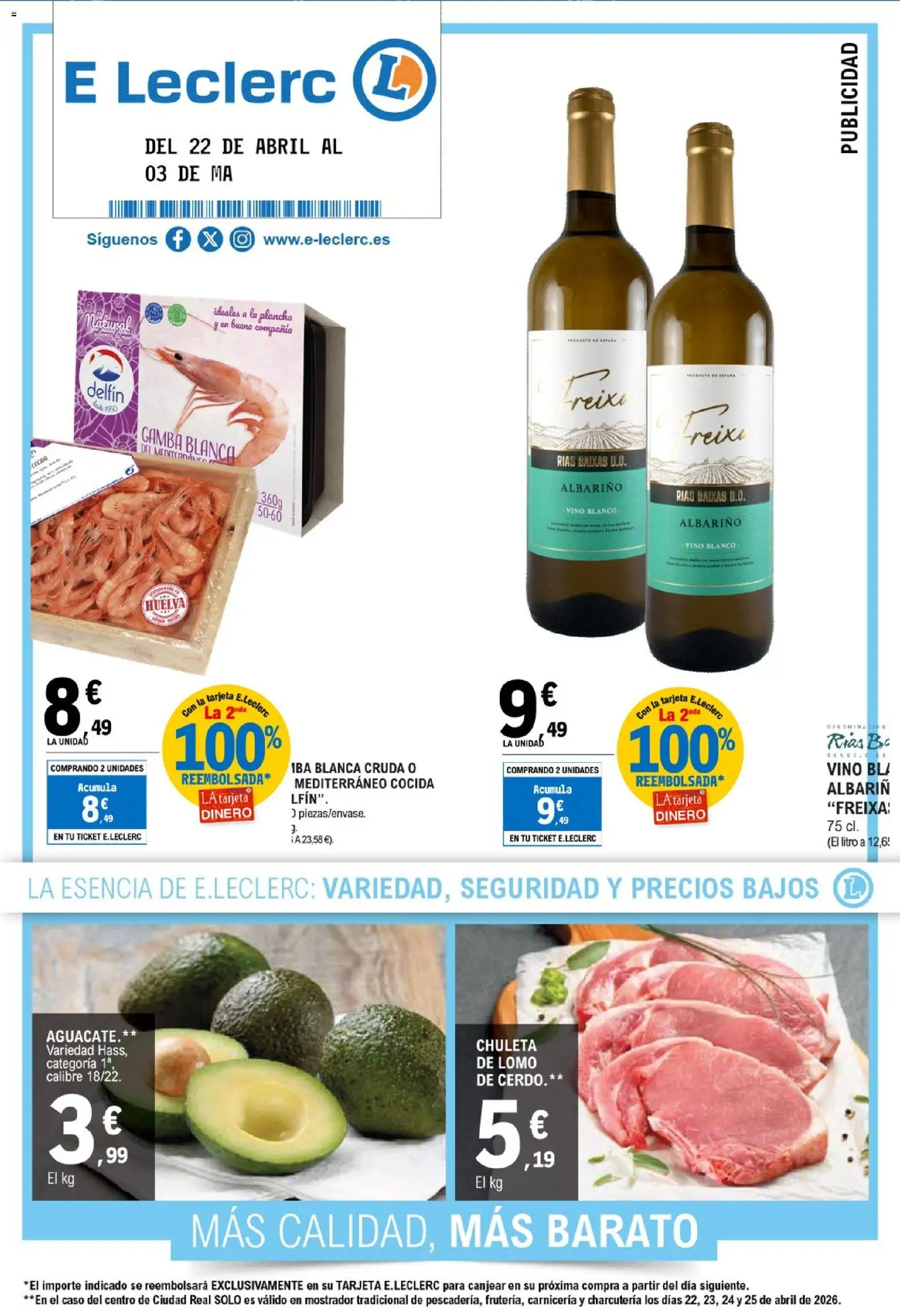 Vista previa del folleto de la tienda E.Leclerc válido desde el 22/04/2026 - Vino, Gamba, Cerdo, Plancha, Lomo, Vino blanco