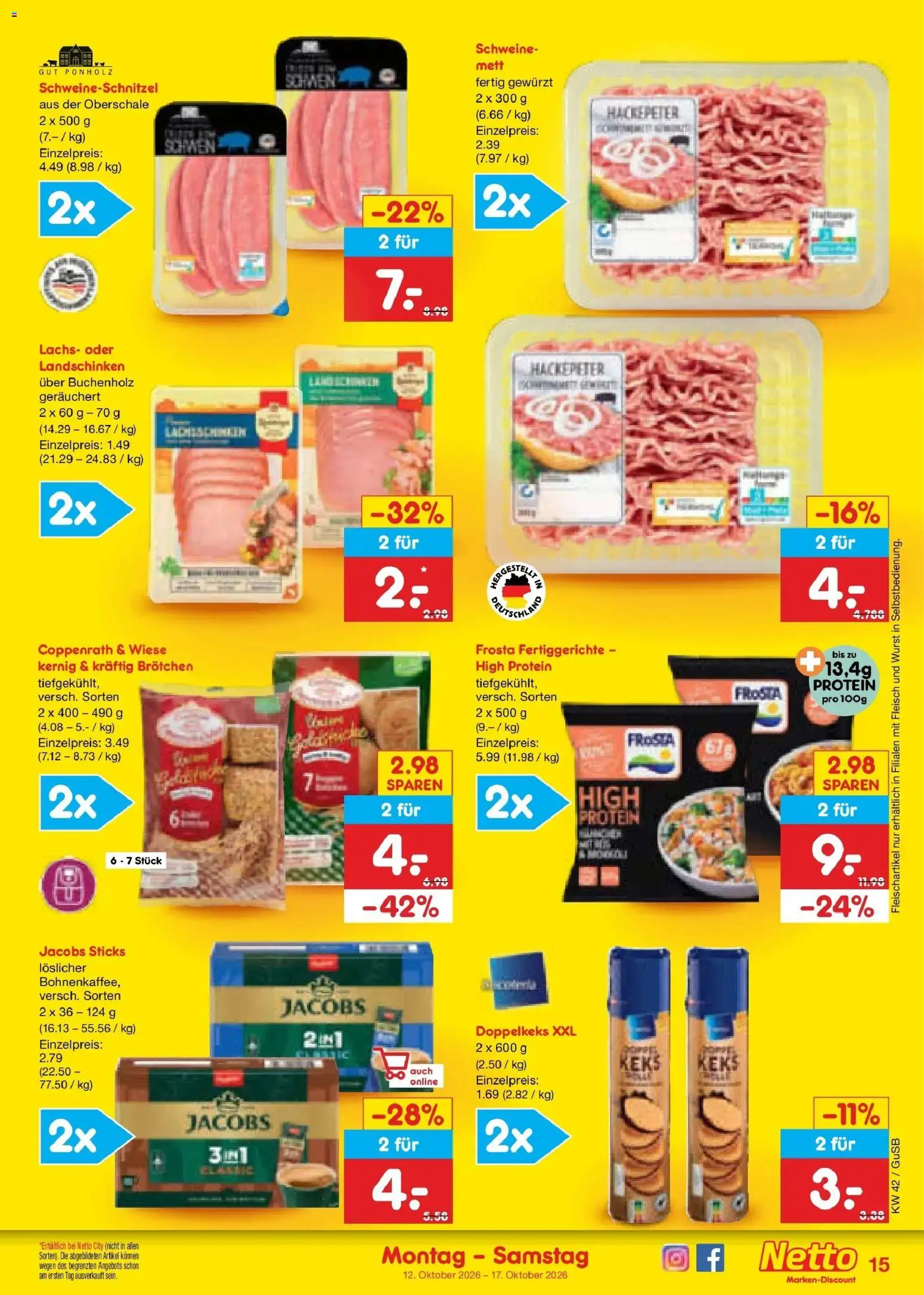 Vorschau von dem Prospekt des Geschäftes Netto Marken-Discount, gültig ab dem 12.10.2026 - Wurst, Lachs, Fleisch, Frosta, Fertiggerichte