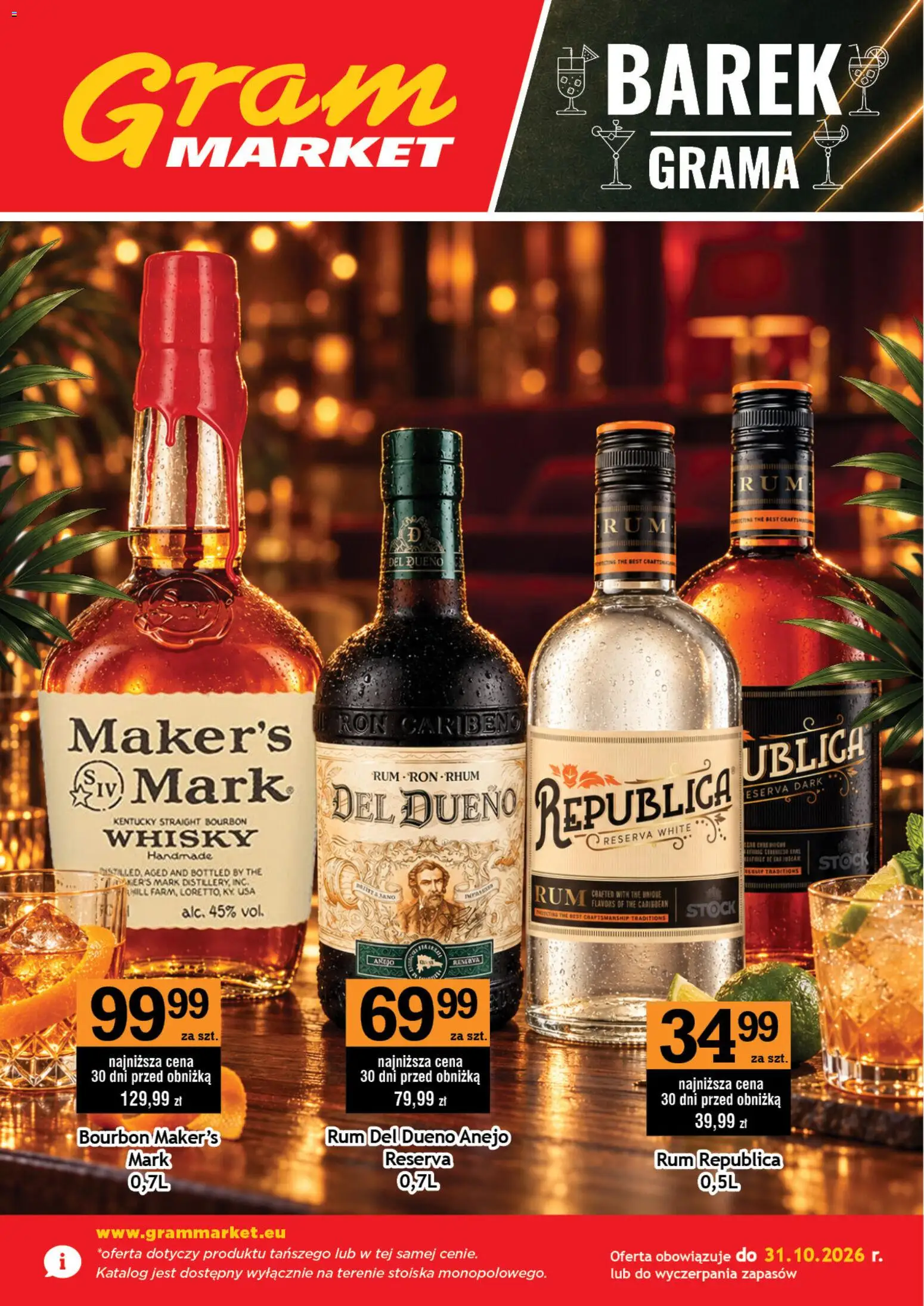 Pogląd gazetki "Gram Market gazetka - Barek" ze sklepu Gram Market ważnej od 01.10.2026 - Whisky, Rum, Bourbon, Bourbon whisky