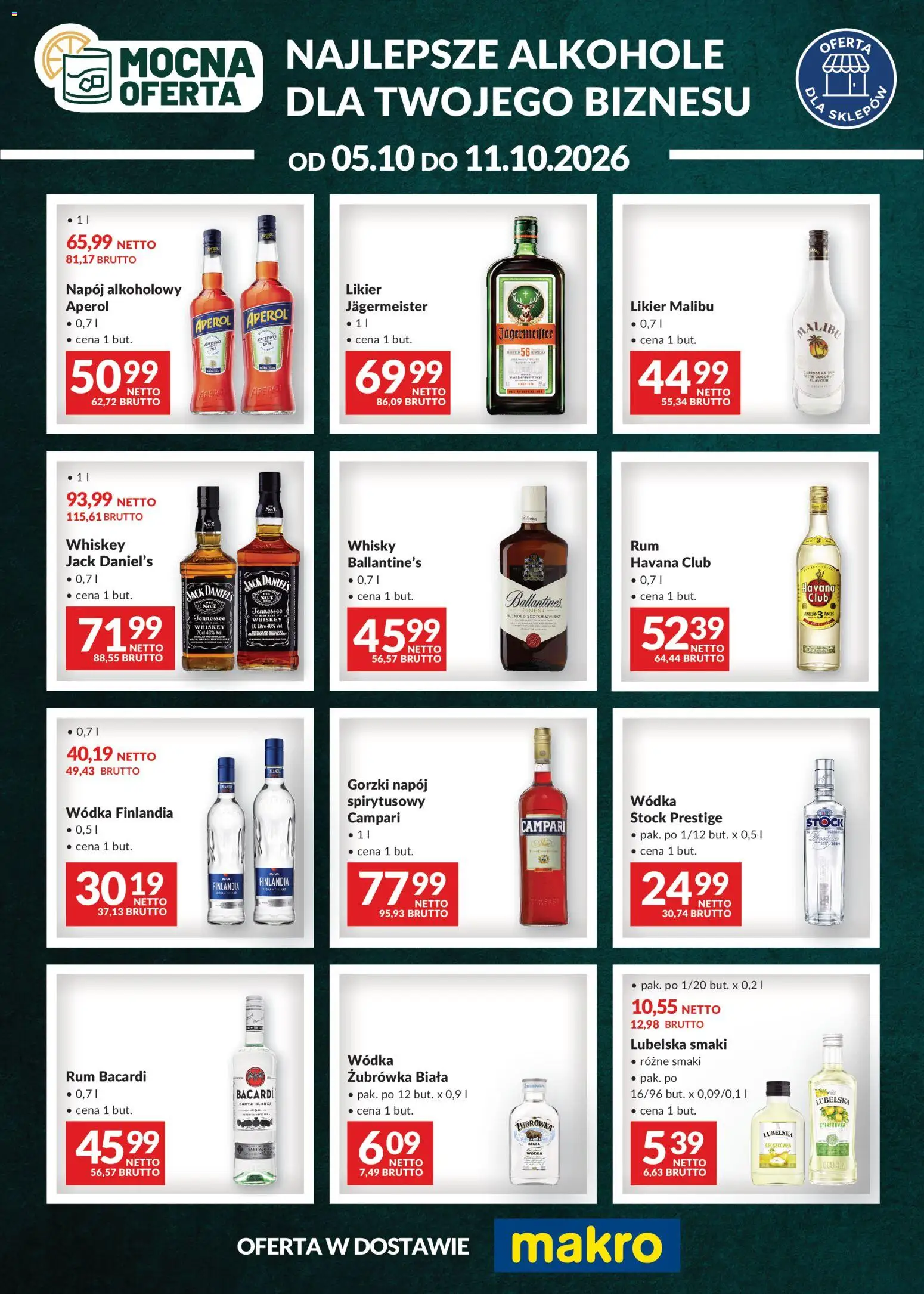 Pogląd gazetki "Makro gazetka - Mocna oferta" ze sklepu Makro ważnej od 05.10.2026 - Jagermeister, Whisky, Malibu, Bacardi, Rum, Havana, Wódka finlandia, Scotch whisky