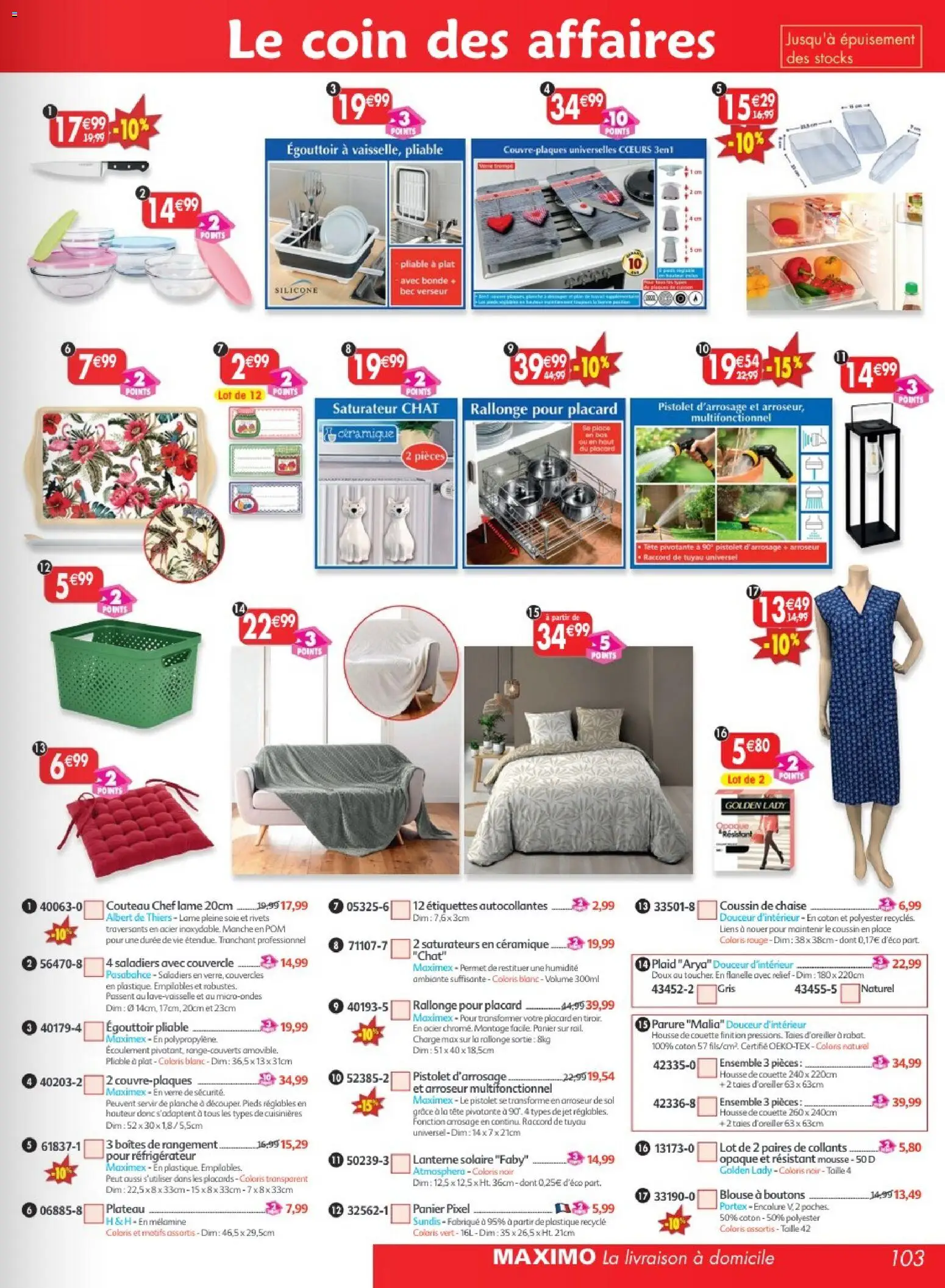 Prévisualisation de Maximo catalogue epicerie du magasin Maximo formulaire valide 24/08/2026 - Plaid, Couette, Mousse, Boîtes de rangement, Collants, Coton, Blouse, Couvercle