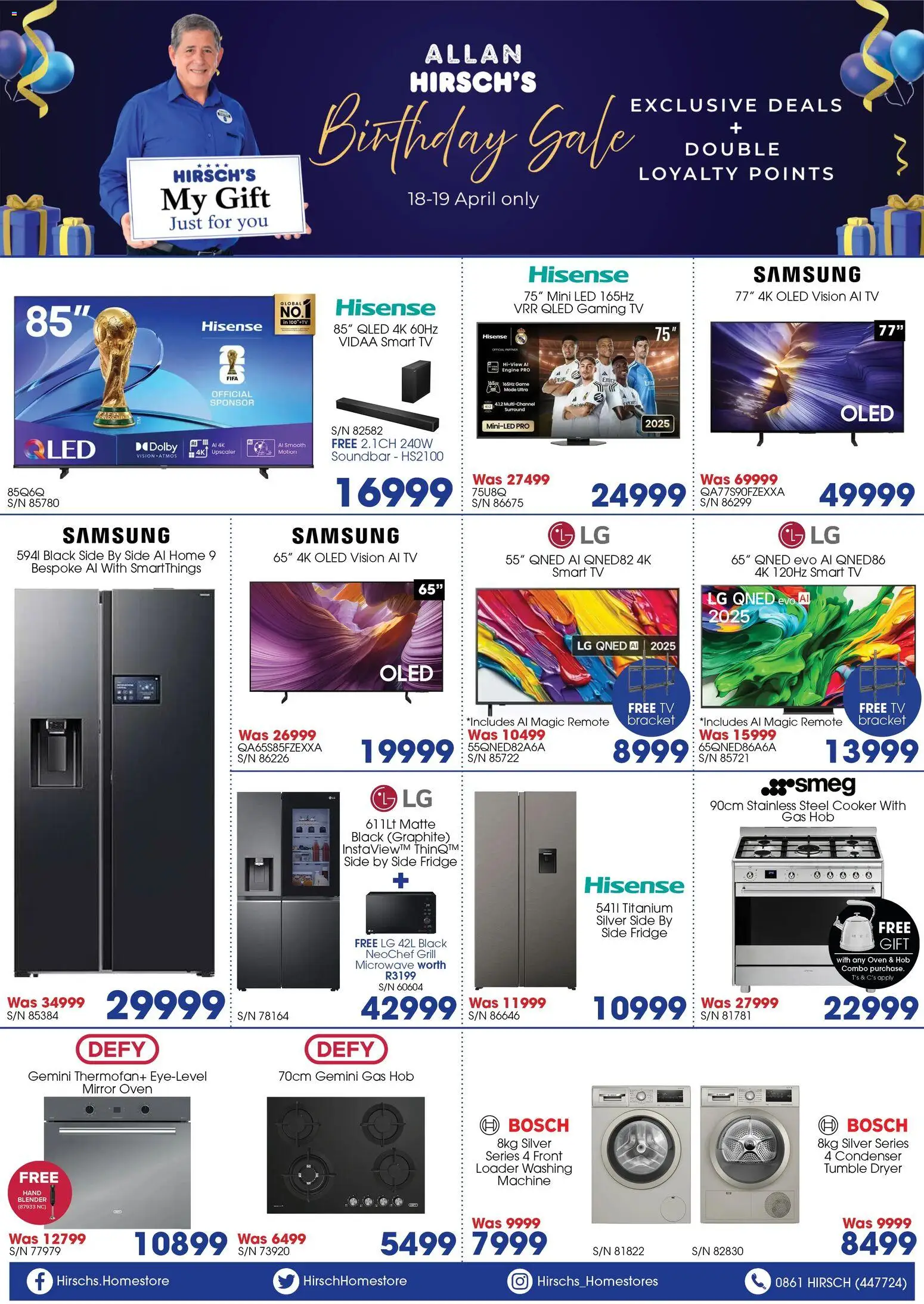 Preview of Hirsch's flyer valid from 18/04/2026 - Fridge, Microwave, TV, Tumble dryer, Oven, Remote, Dryer, Cooker
