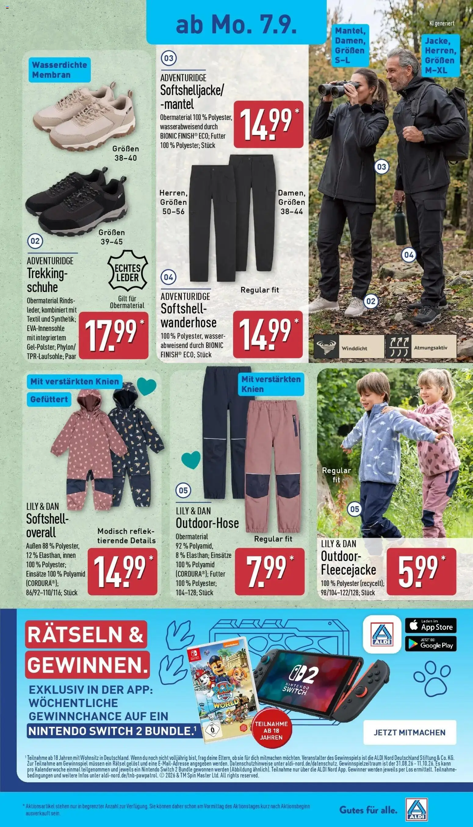 Vorschau von dem Prospekt des Geschäftes Aldi, gültig ab dem 07.09.2026 - Wasser, Mantel, Overall