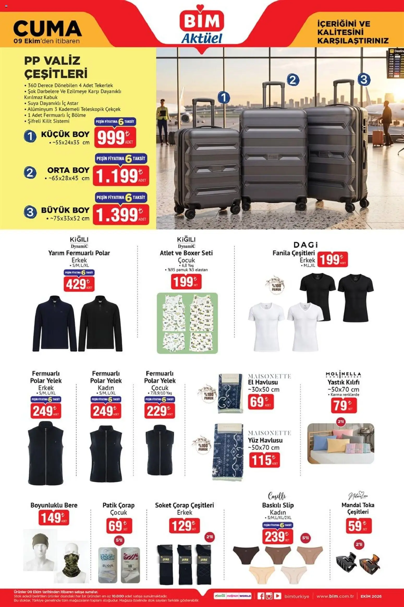 BİM BİM - Katalog Cuma 09.10.2026 - Broşürünün önizlemesi - Yastık, Yelek, Çorap, Yastık kılıfı, Atlet, El havlusu, Yüz havlusu
