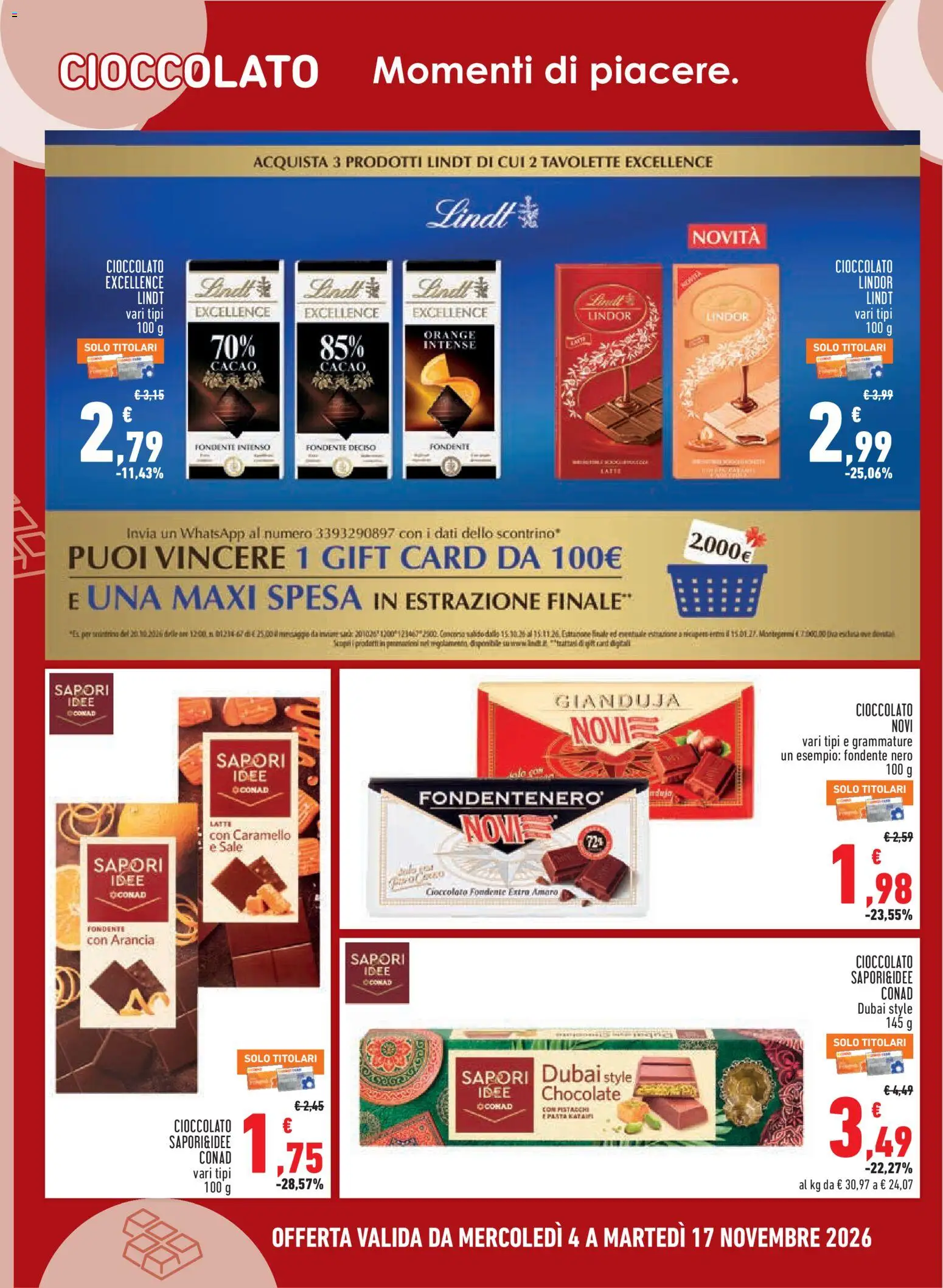 Anteprima dell'opuscolo Conad volantino City Lazio dal negozio Conad valido da 04/11/2026 - Pasta, Cioccolato, Lindt, Sale, Pistacchi, Amaro, Arancia, Cacao