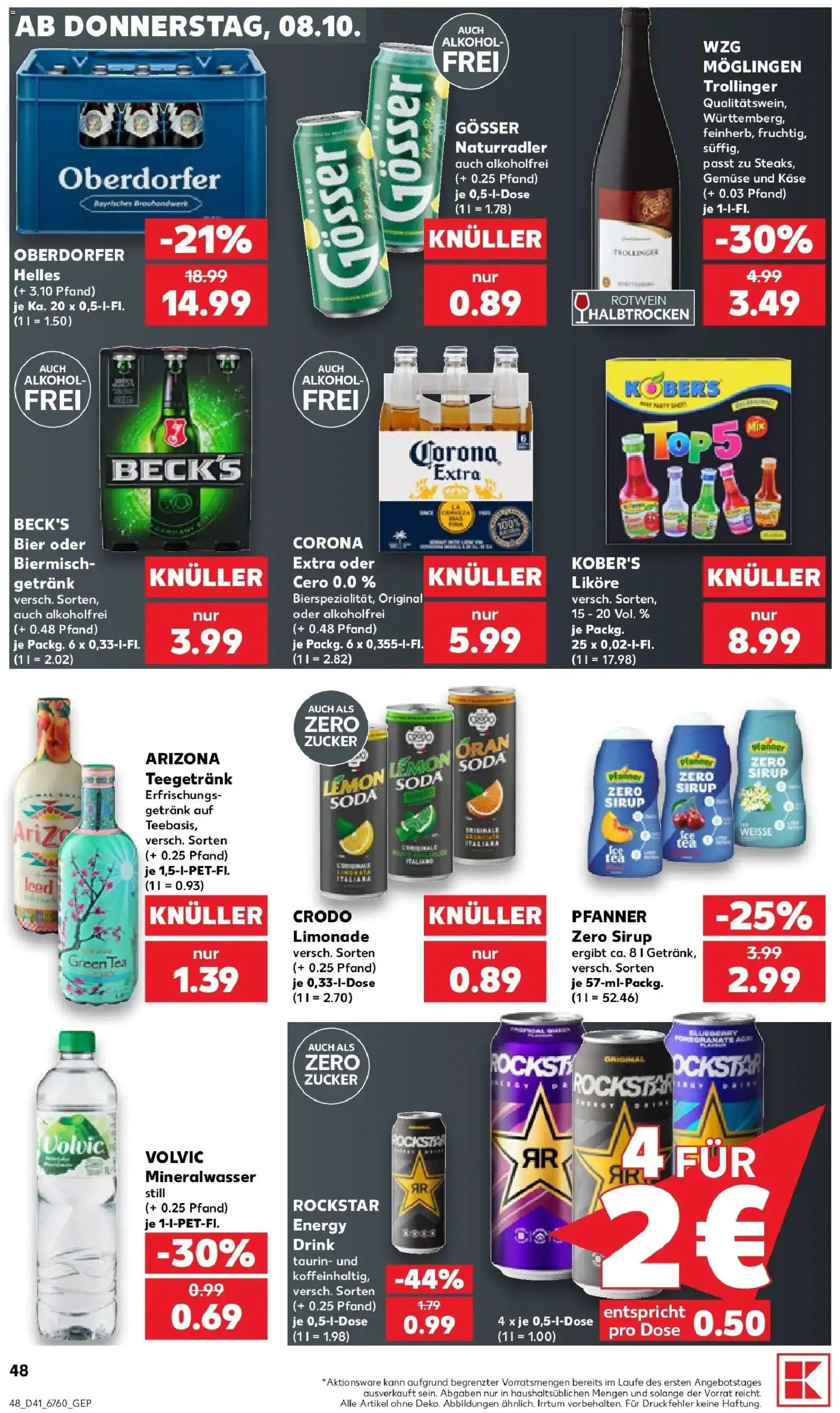 Vorschau von dem Prospekt des Geschäftes Kaufland, gültig ab dem 08.10.2026 - Käse, Bier, Gemüse, Mineralwasser, Rockstar, Zucker, Volvic, Sirup