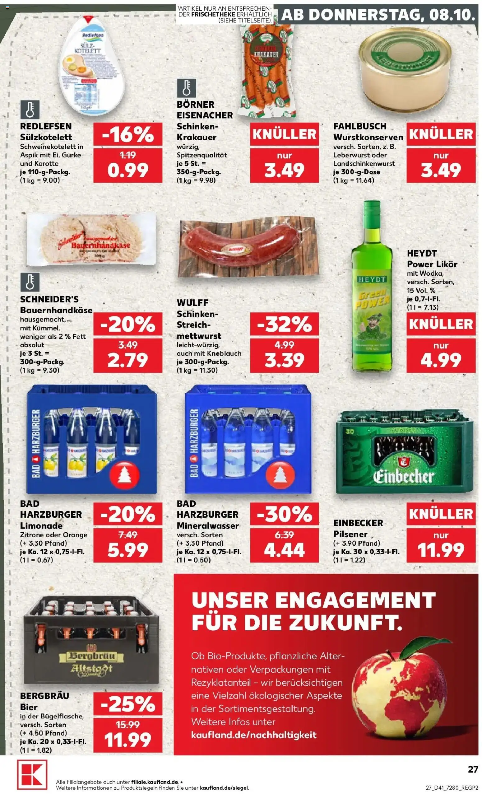 Vorschau von dem Prospekt des Geschäftes Kaufland, gültig ab dem 08.10.2026 - Bad, Mineralwasser, Knoblauch, Zitrone, Karotte, Wodka, Schinken, Limonade