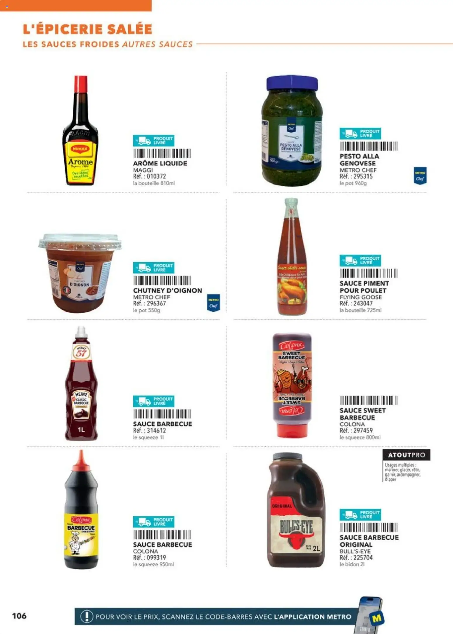 Prévisualisation de METRO - Restauration rapide du magasin METRO formulaire valide 14/04/2026 - Barbecue, Livre, Poulet, Arôme liquide, Sauces, Piment, Bouteille, Sauce barbecue