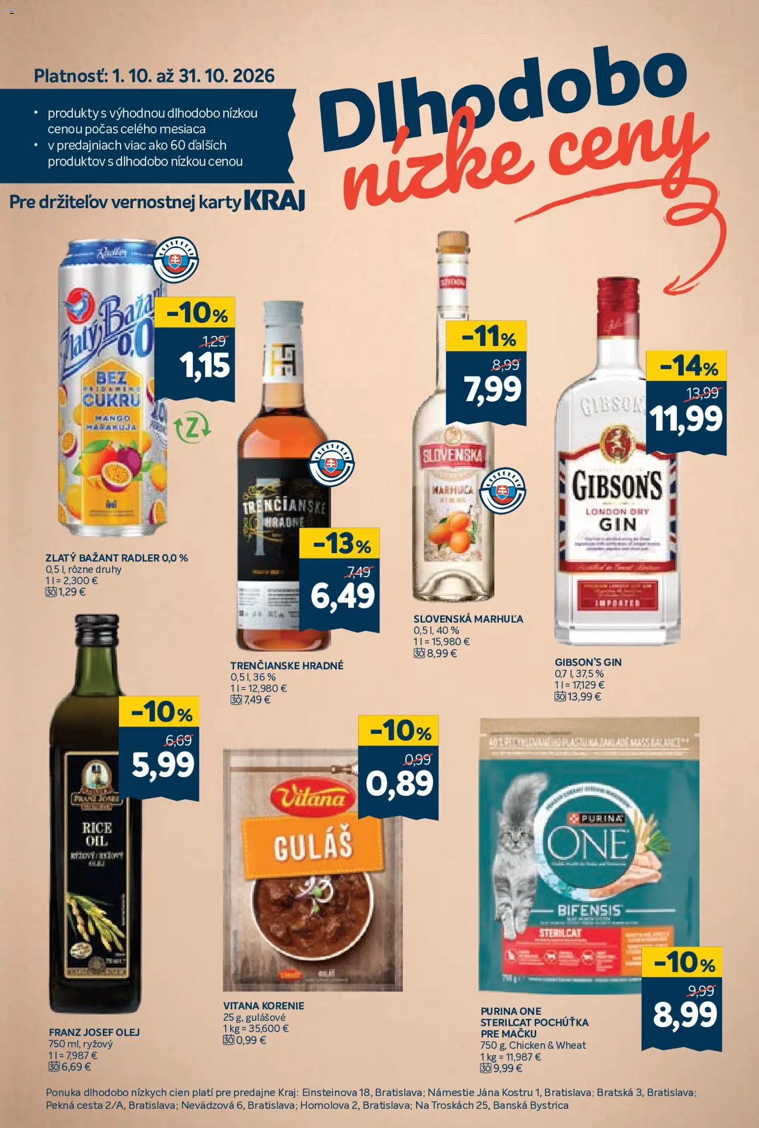 Náhľad Kraj letáku platného od 08.10.2026 - Gin, Olej, Korenie, Radler, Zlatý Bažant