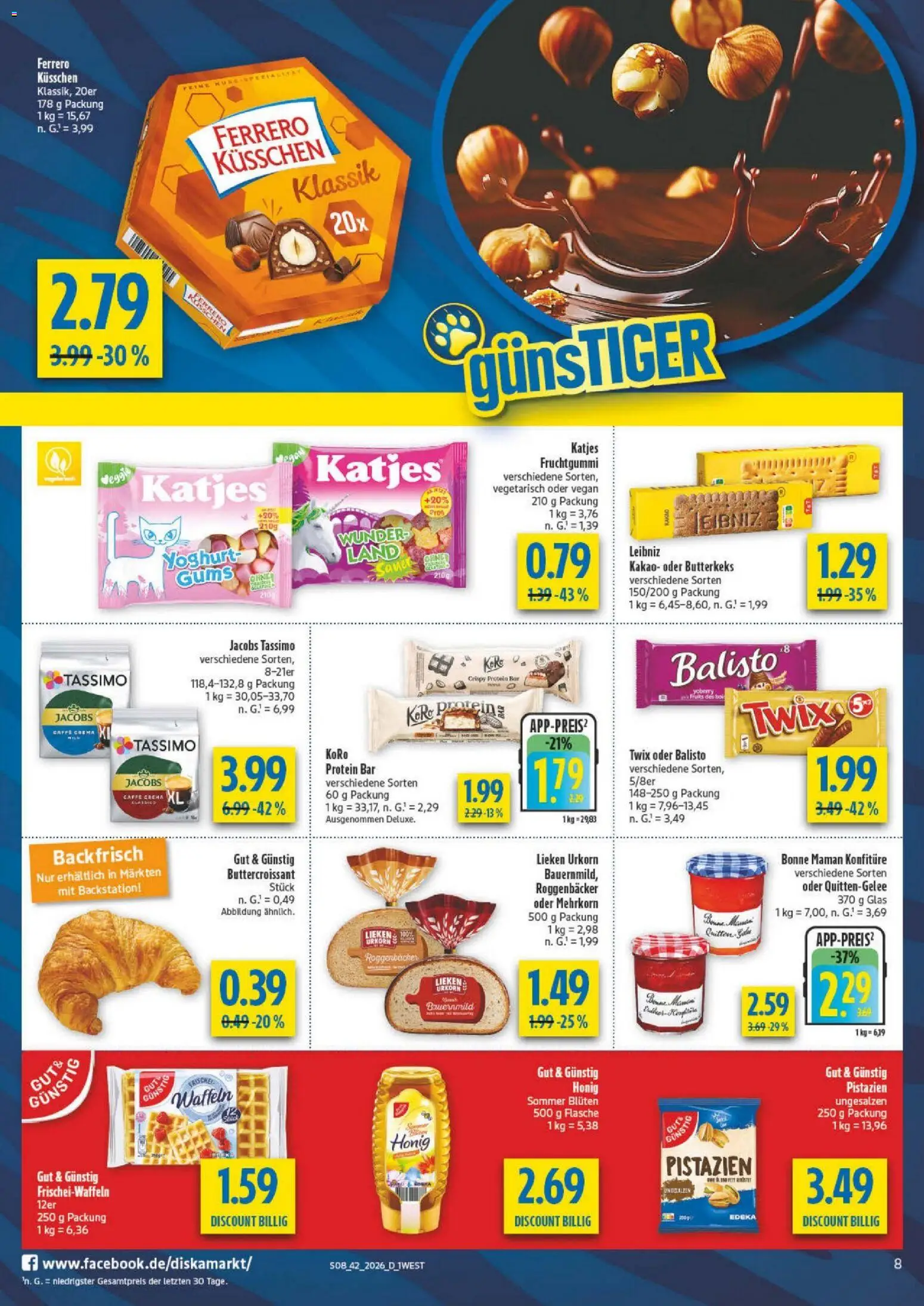 Vorschau von dem Prospekt des Geschäftes Diska, gültig ab dem 12.10.2026 - Waffeln, Pistazien, Tassimo, Katjes, Twix, Bonne maman