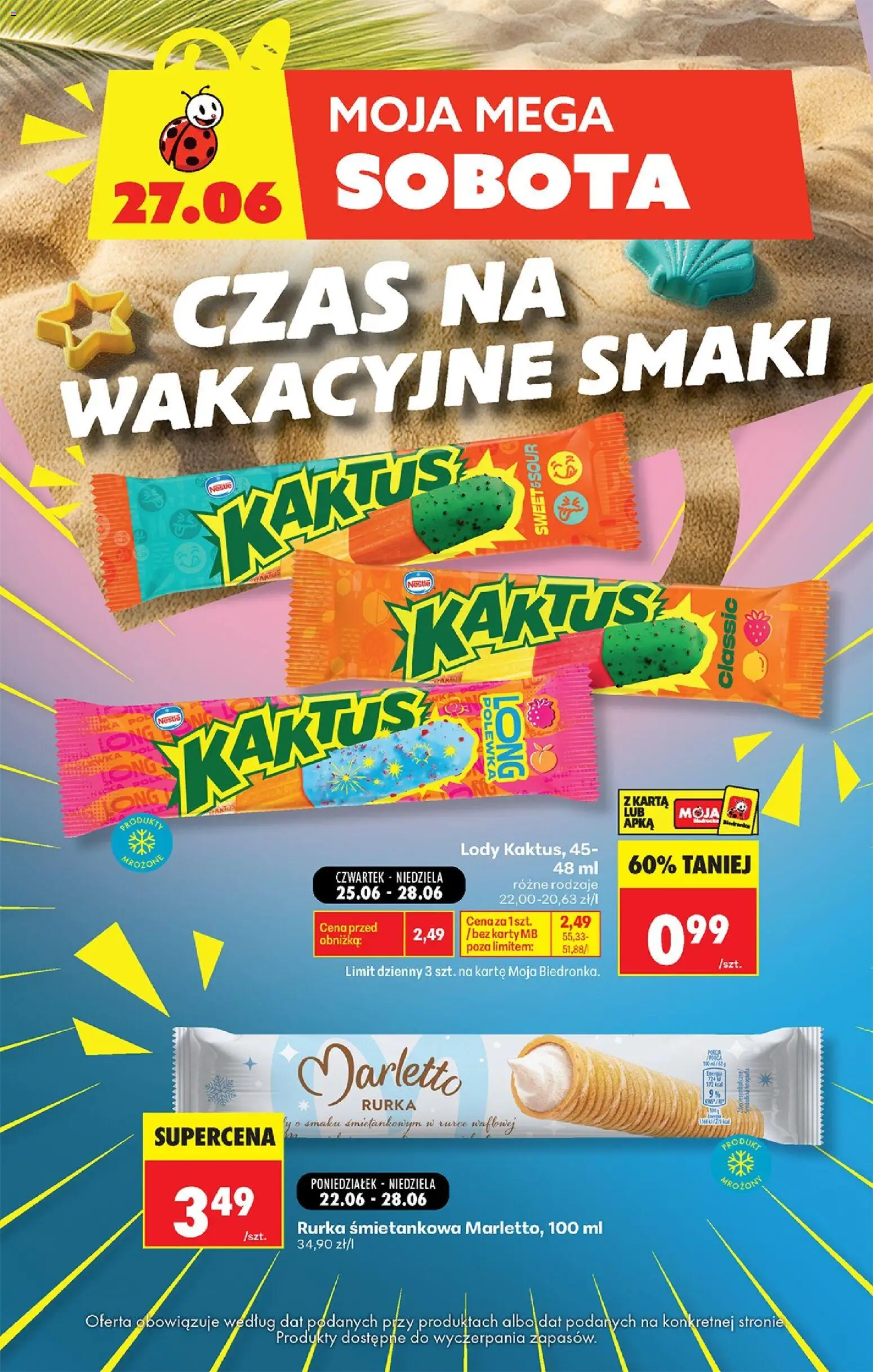 Pogląd gazetki "Biedronka gazetka - Moja Mega Sobota" ze sklepu Biedronka ważnej od 27.06.2026 - Lody, Karta, Lody Kaktus