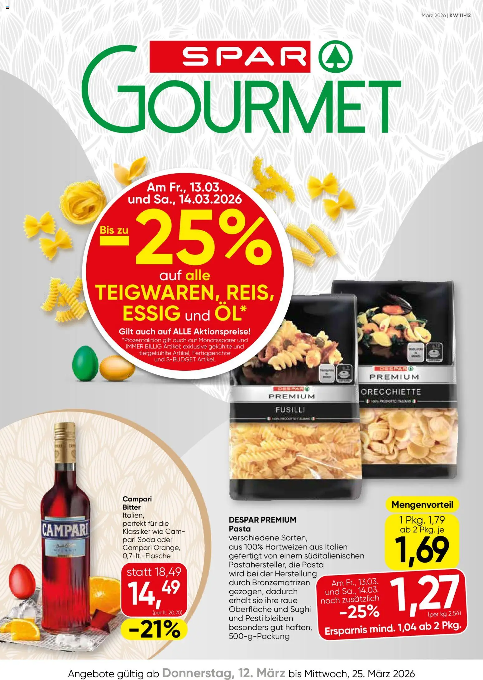 Vorschau der Angebote: SPAR Gourmet SPAR Gourmet Flugblatt gültig ab 12.03.2026 - Pasta, Campari, Fertiggerichte