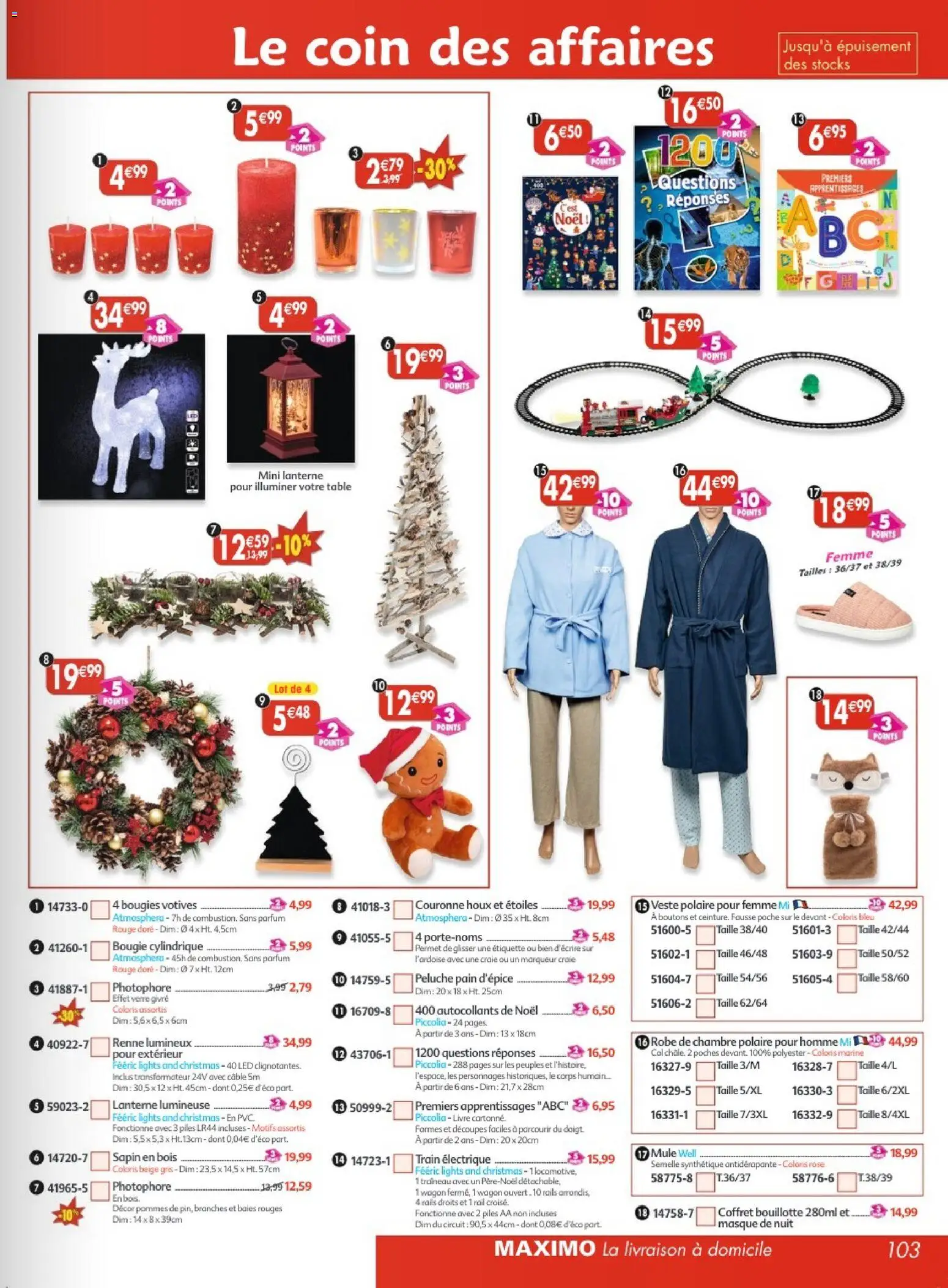 Prévisualisation de Maximo catalogue epicerie du magasin Maximo formulaire valide 26/10/2026 - Livre, Veste, Pain, Table, Masque, Piles AA, Piles, Câble