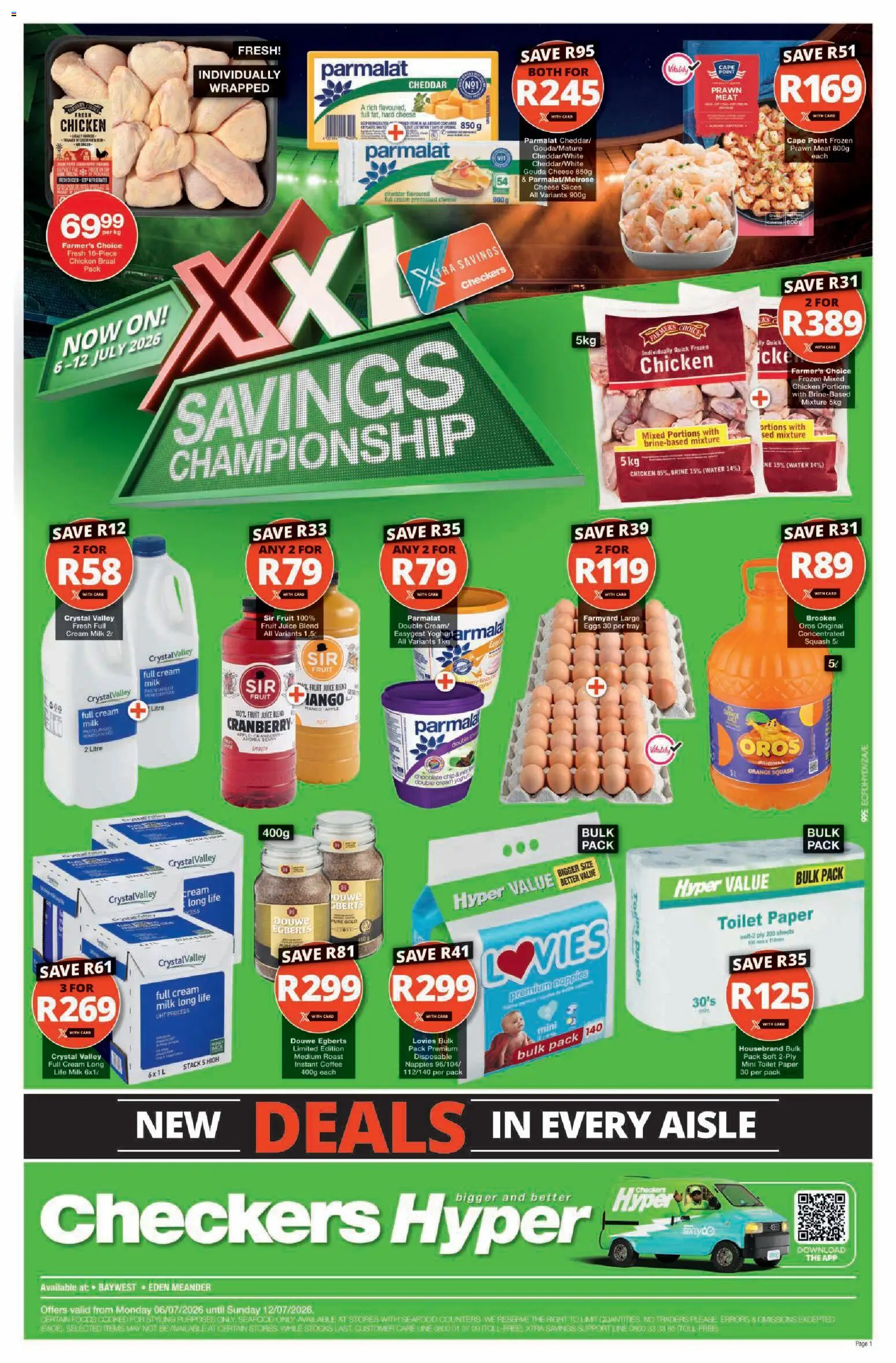Preview of Checkers flyer valid from 06/07/2026 - Coffee, Cheese, Juice, Cream, Yoghurt, Squash, Nappies, Tray