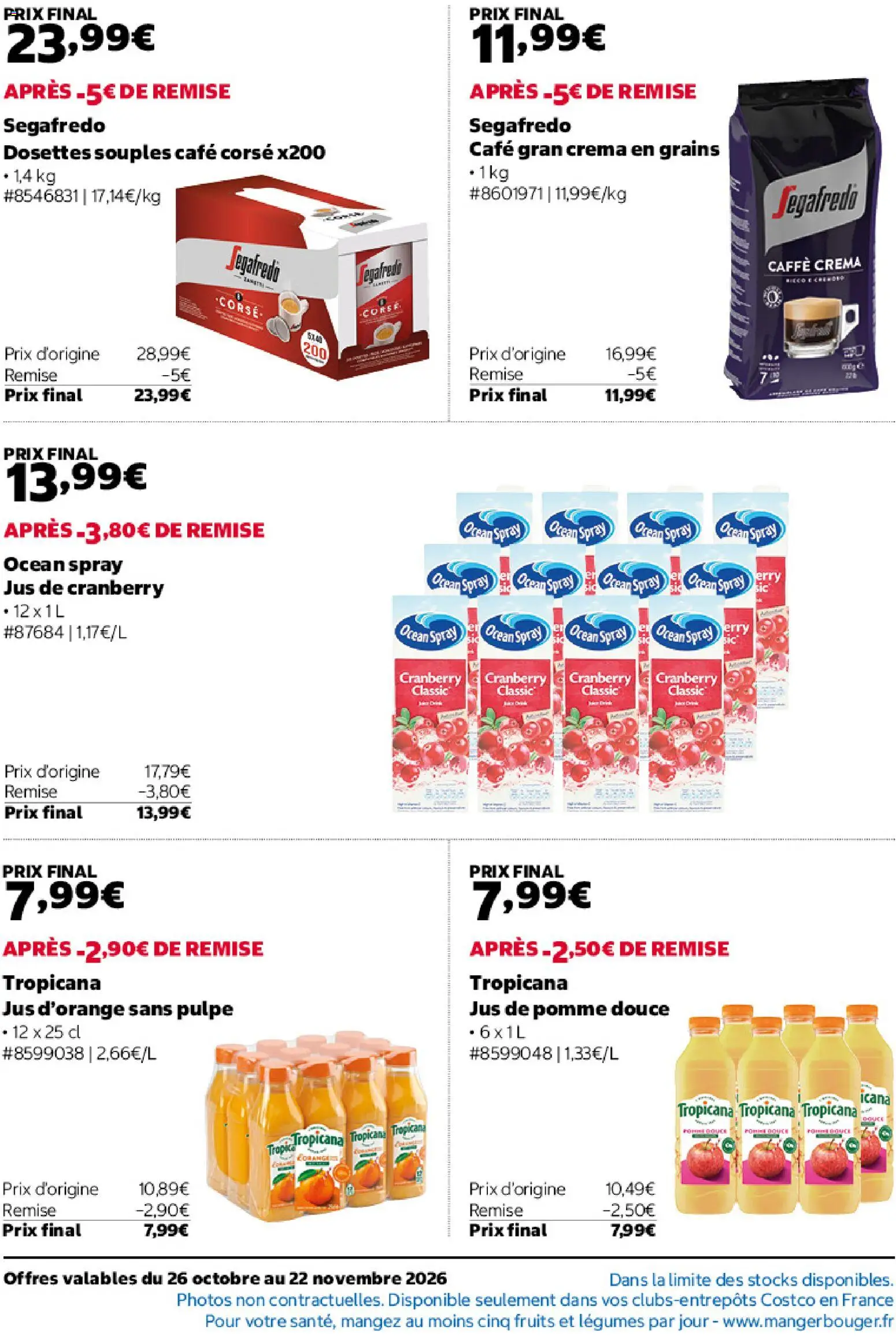 Prévisualisation de Costco catalogue du magasin Costco formulaire valide 26/10/2026 - Café, Fruits, Pomme, Cranberry, Jus, Jus de pomme, Jus d'orange