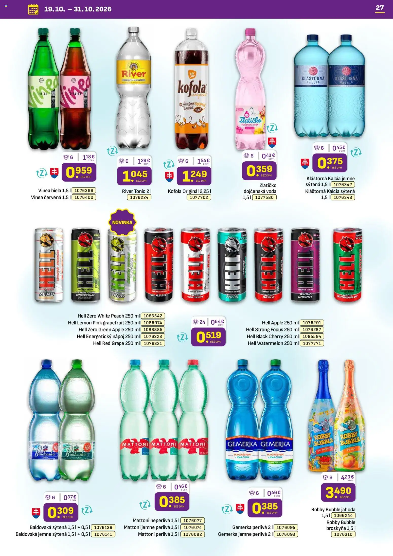 Náhľad Libex letáku platného od 19.10.2026 - Voda, Kofola, Tonic, Vinea, Mattoni, Grapefruit, Baldovská, Dojčenská voda