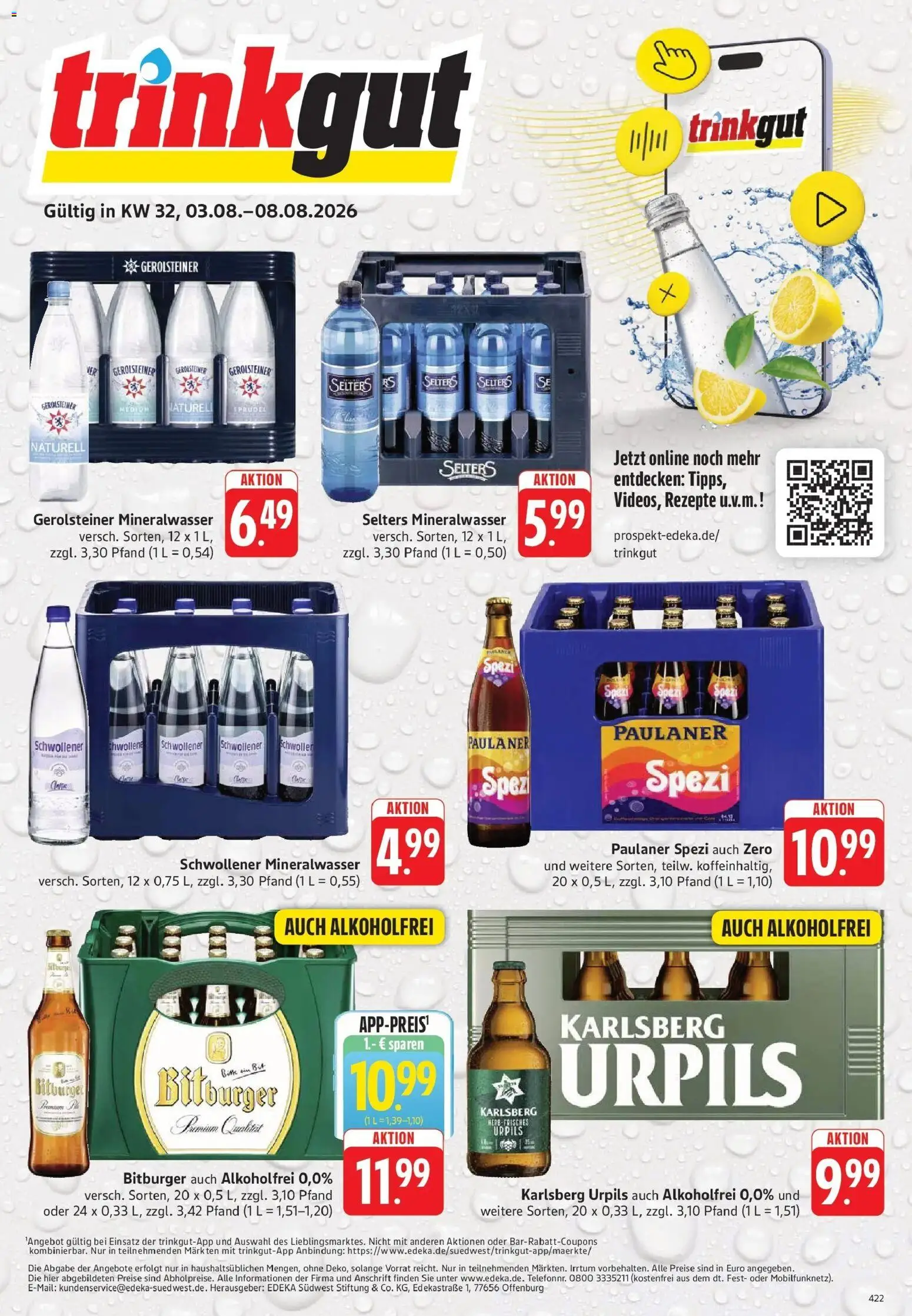 Vorschau von dem Prospekt des Geschäftes Trinkgut, gültig ab dem 03.08.2026 - Mineralwasser, Gerolsteiner, Paulaner spezi, Paulaner, Bitburger